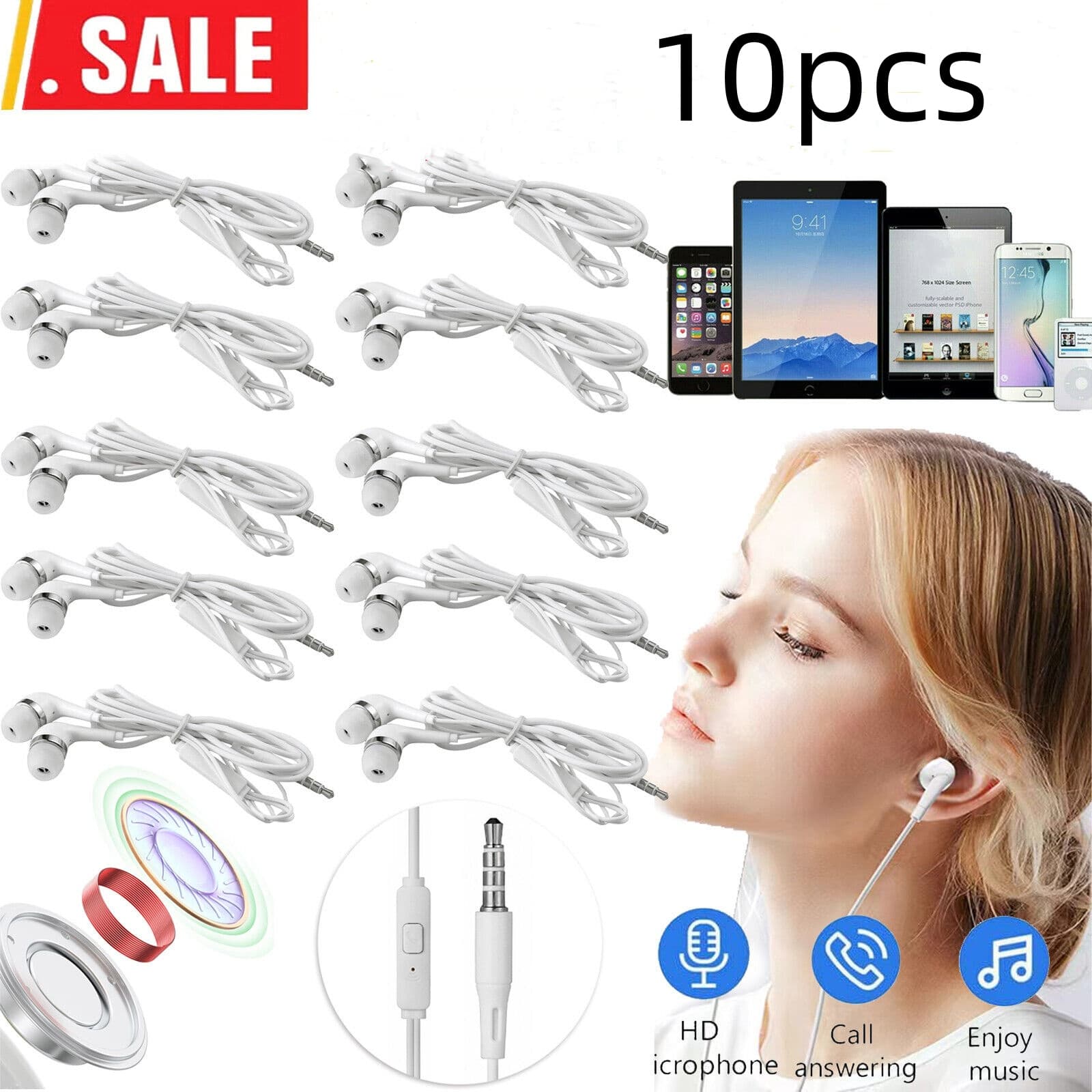 TEMU 10pcs In Ear Wired Headphones, Ultra Clear Calls & No Noise Earbuds With Microphone No Wireless Technology, 3.5mm Jack For Phones, , Pc And Laptops