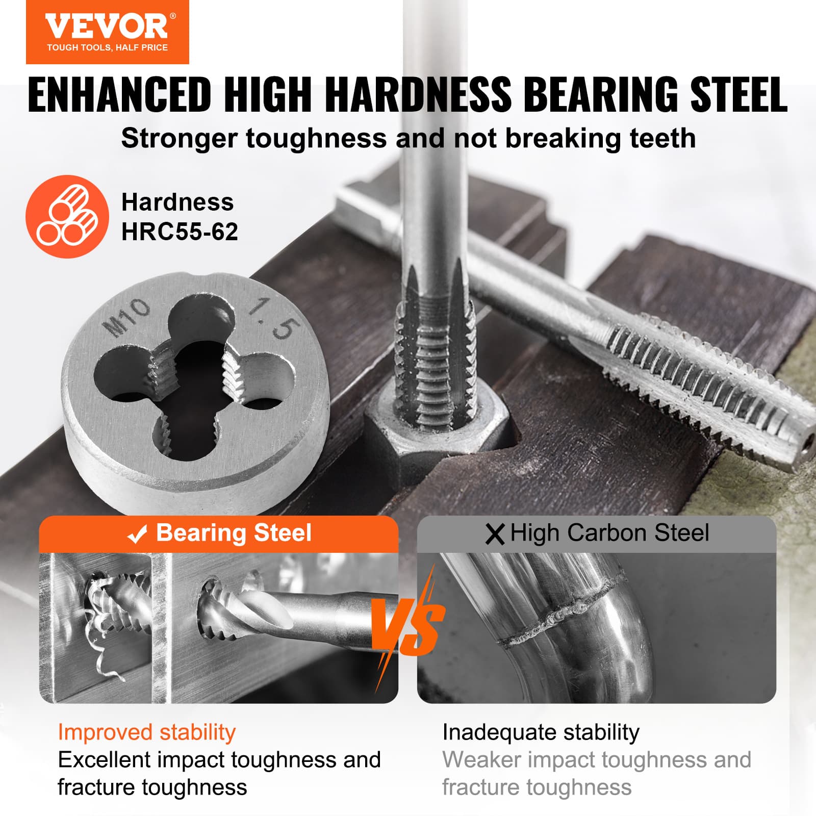 TEMU Vevor Tap And Die Set, 110-piece Metric Size M2 To M18, Bearing Steel Taps And Dies, Essential Threading Tool For Cutting External Internal Threads, With Complete Accessories And Storage Case