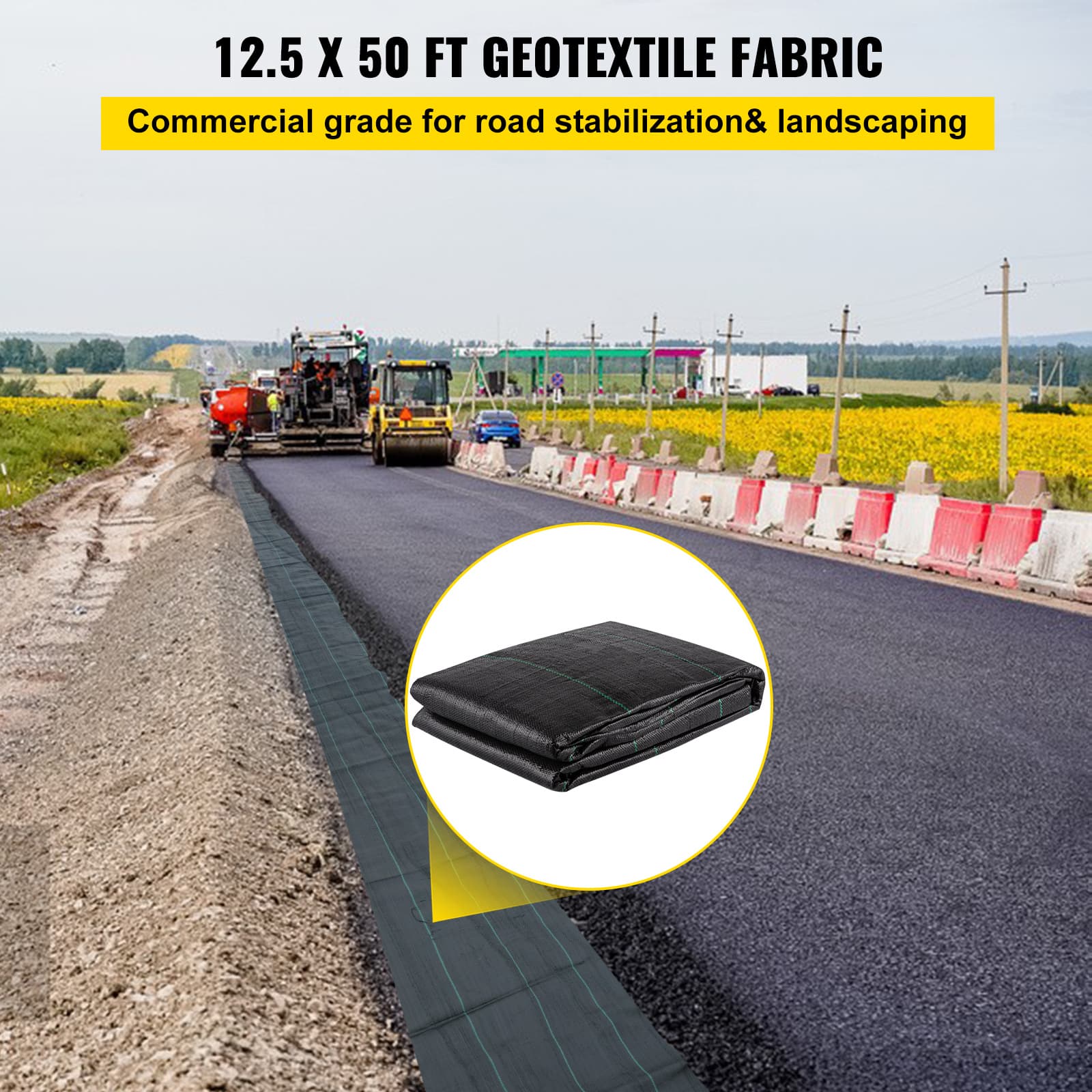 TEMU Geotextile Fabric, 12.5 X 50 Ft 3.5oz Woven Pp Drain Cloth W/ 600lbs Tensile Strength, Heavy Duty Underlayment For Soil Stabilization, Landscaping, Barrier, 12.5ft50ft-3.5oz, Black