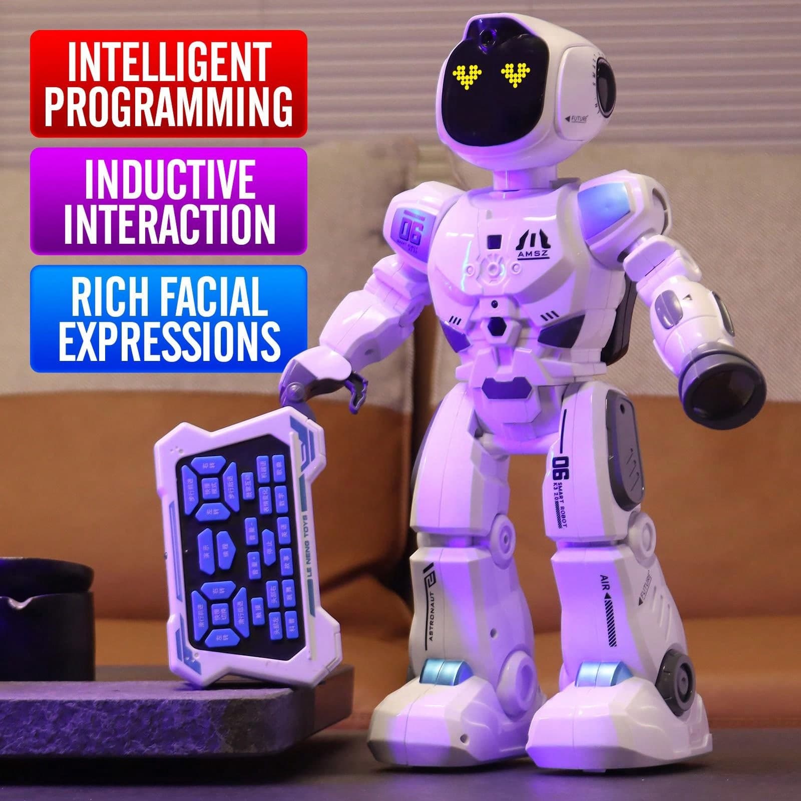 TEMU Large Emo Rc Robot Toys For Kids, Sensing Programmable Interactive Remote Control Robots With Led For Boys 3-9 Years Old Birthday Gifts