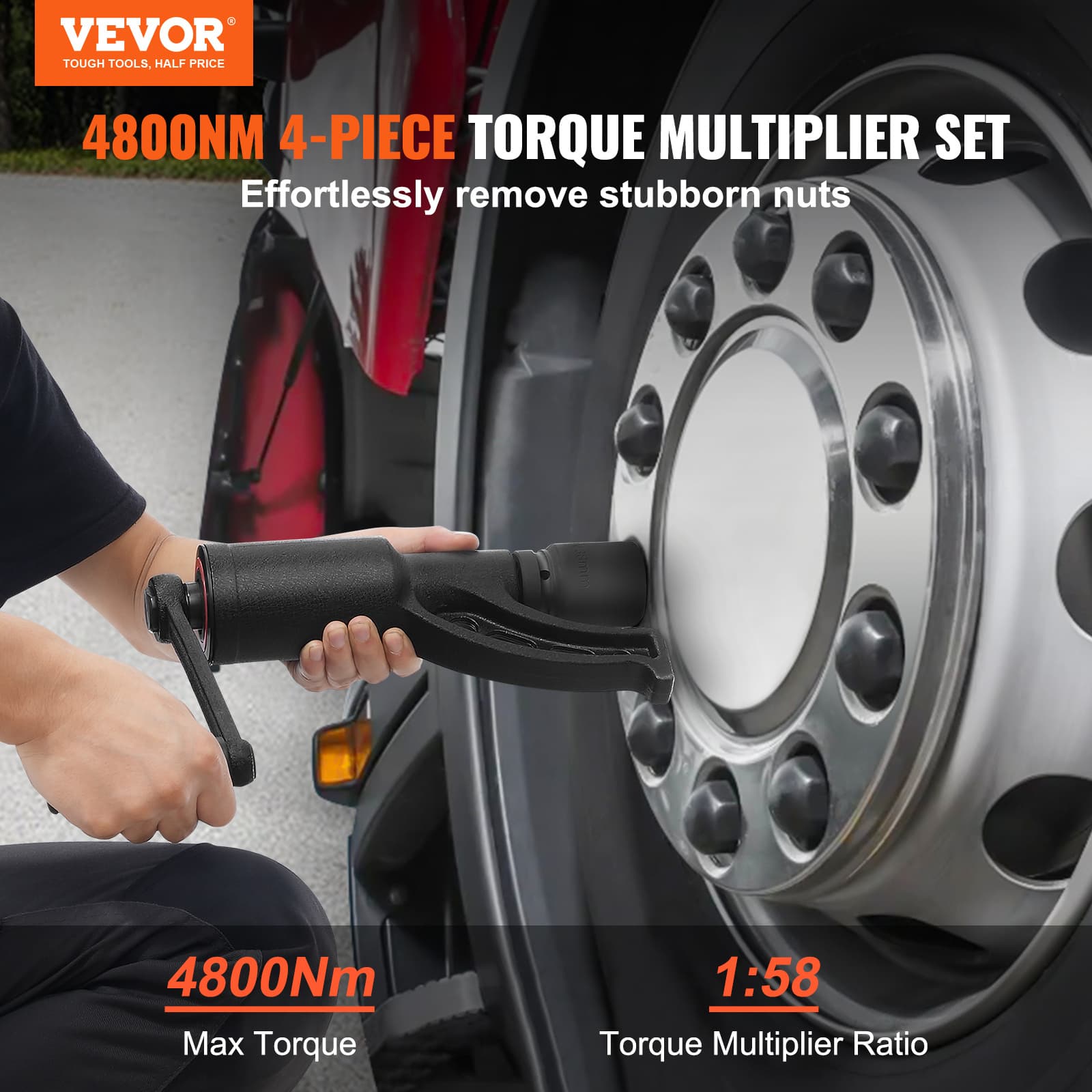 TEMU Vevor Torque , Heavy Duty Torque Wrench Set, 1 Inch Drive Wrench Torque , 1:58 4800n.m Remover, With 4 Sockets And Storage Case For Truck Trailer Rv