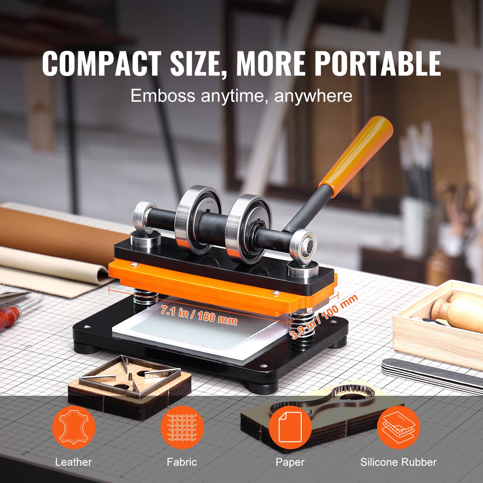 TEMU Vevor Leather Cutting Machine, 7.1 X 3.9 In Embossing Plate Manual Die Cutter, 0.47 In Pressure Stroke Dual Guide Shafts Die Cut Machine, Leather Embossing Machine For Of Materials