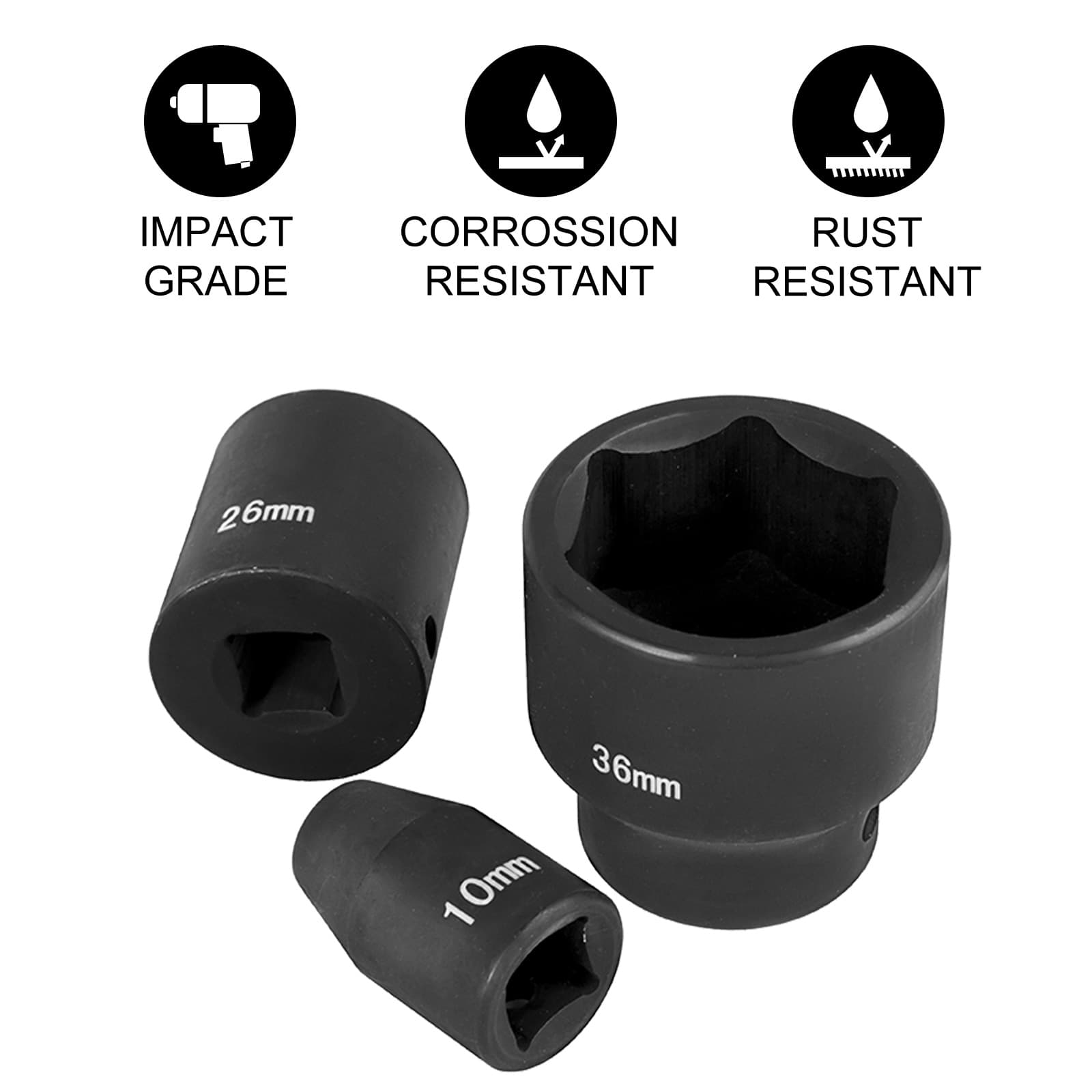 TEMU Vevor Impact Socket Set 1/2 Inches 26 Piece Impact Sockets, Shallow Socket, 6-point Sockets, Rugged Construction, Cr-m0, 1/2 Inches Drive Socket Set Impact Metric 10mm - 36mm, With A Storage Cage