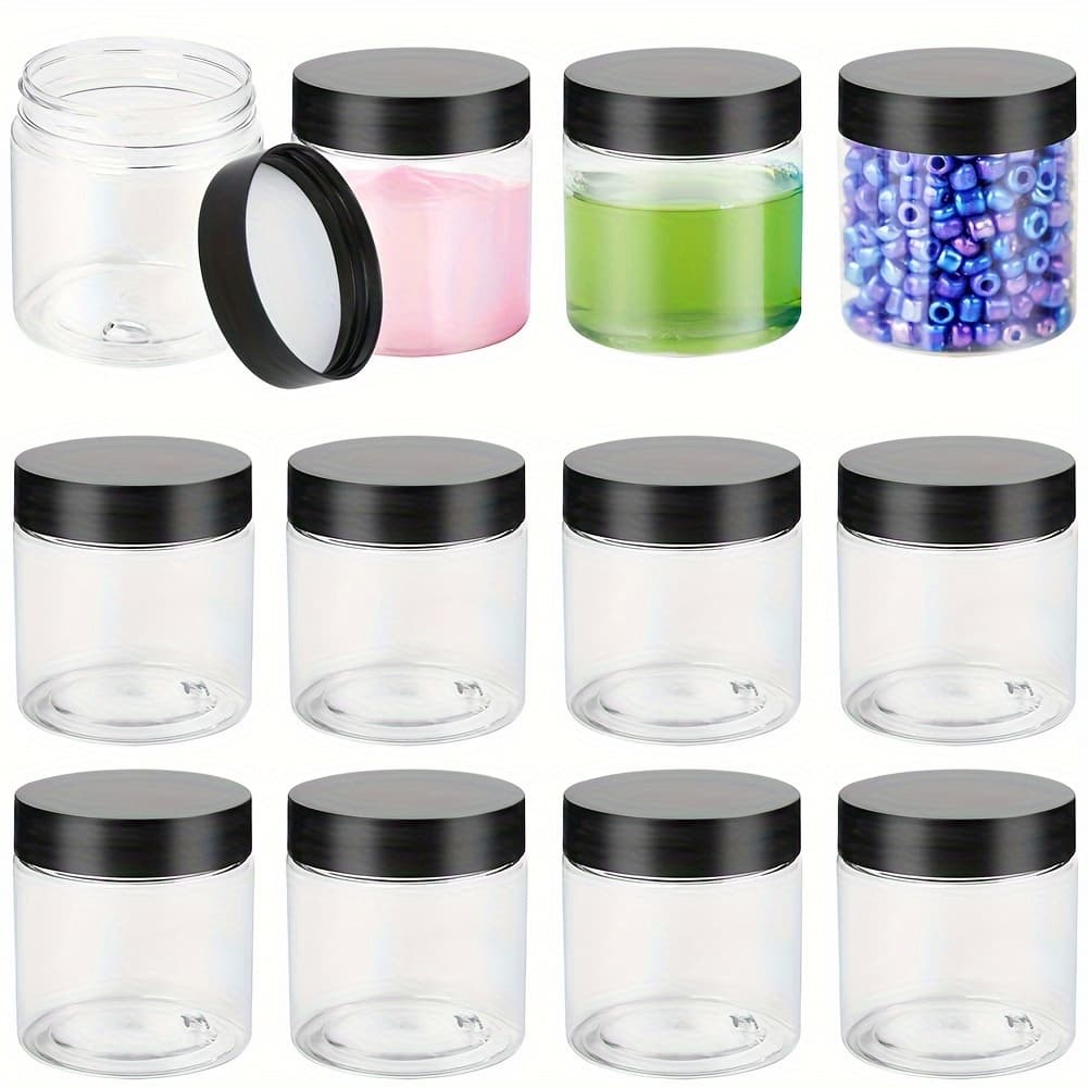 TEMU 12 Pack Plastic Jars With Lids, 4 Oz, Small Clear Empty Sugar Scrub Containers For Craft Diy Cream Slime Candy Sample Storage