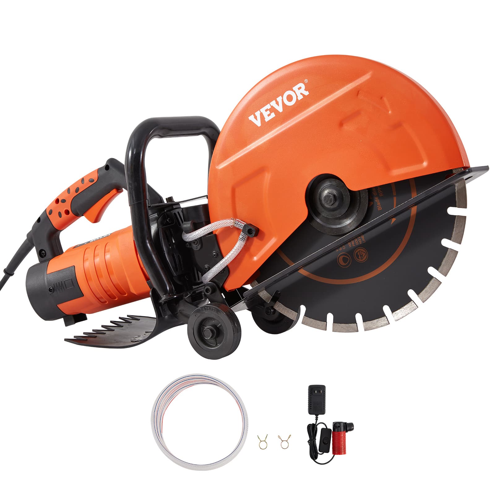 TEMU Vevor Electric Concrete Saw, 14 In Circular Saw Cutter With 5 In Cutting Depth, Wet/dry Disk Saw Cutter Includes Water Line, Pump And Blade, For Stone, Brick, Porcelain, Concrete, 2600w/15a Motor