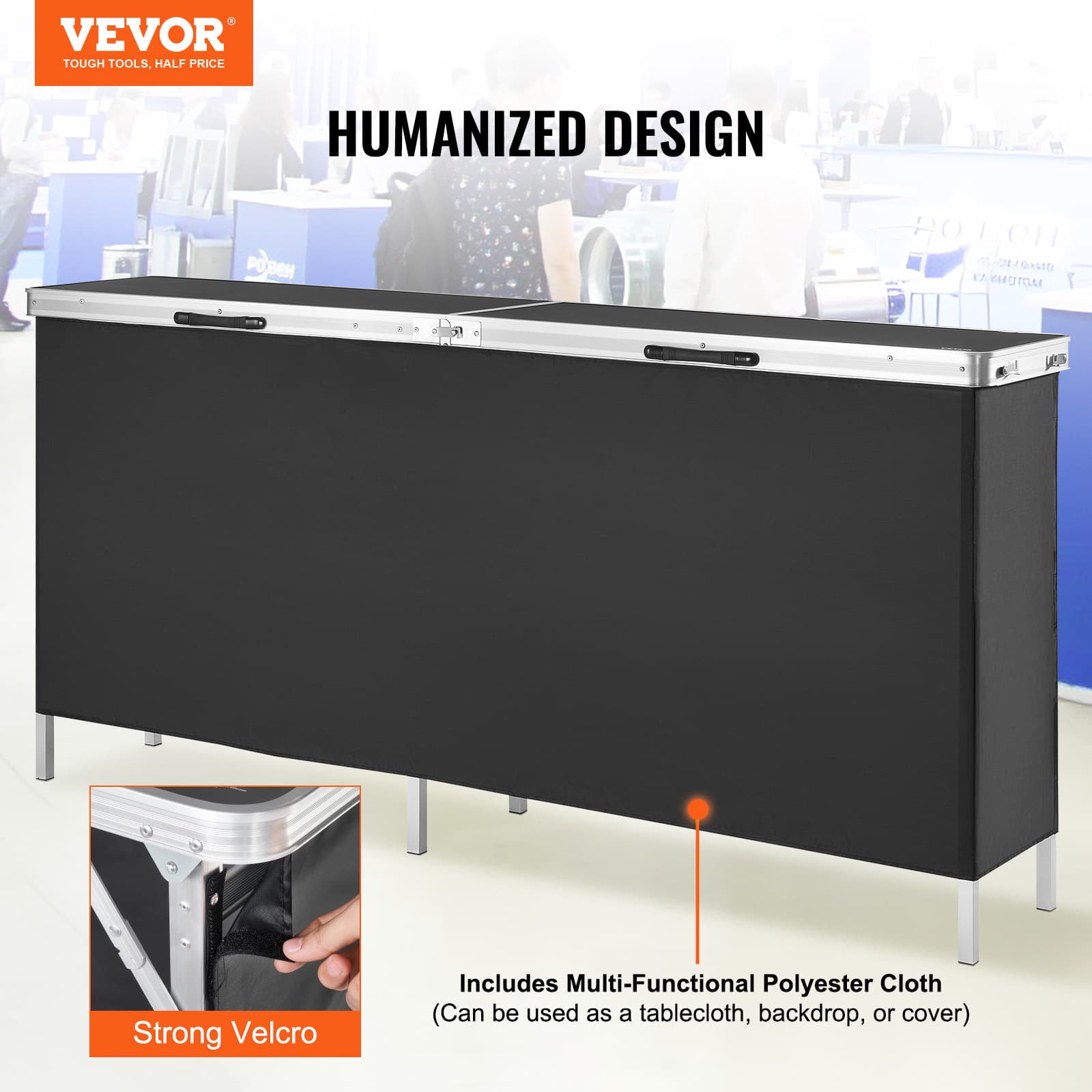 TEMU Vevor Extra Long Folding Portable Bar Tradeshow Podium Table For Indoor, Outdoor, Party, Picnic, Exhibition, Includes Carrying Case, Storage Shelf And Black Skirt, 77.95" X 15.16" X 34.65"