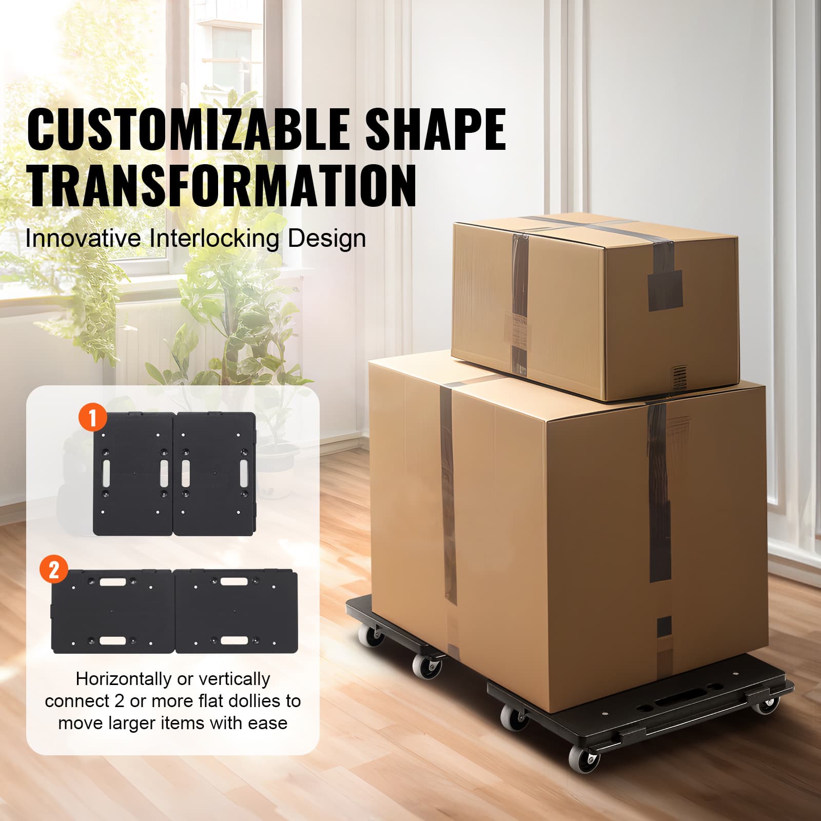 TEMU Vevor Furniture Dolly, 500 Lbs Capacity Each Count, Furniture Mover With Wheels, Portable Moving Rollers 4 Wheels Heavy Duty, Small Flat With Interlocking For Heavy Furniture, 2 Pack, Black