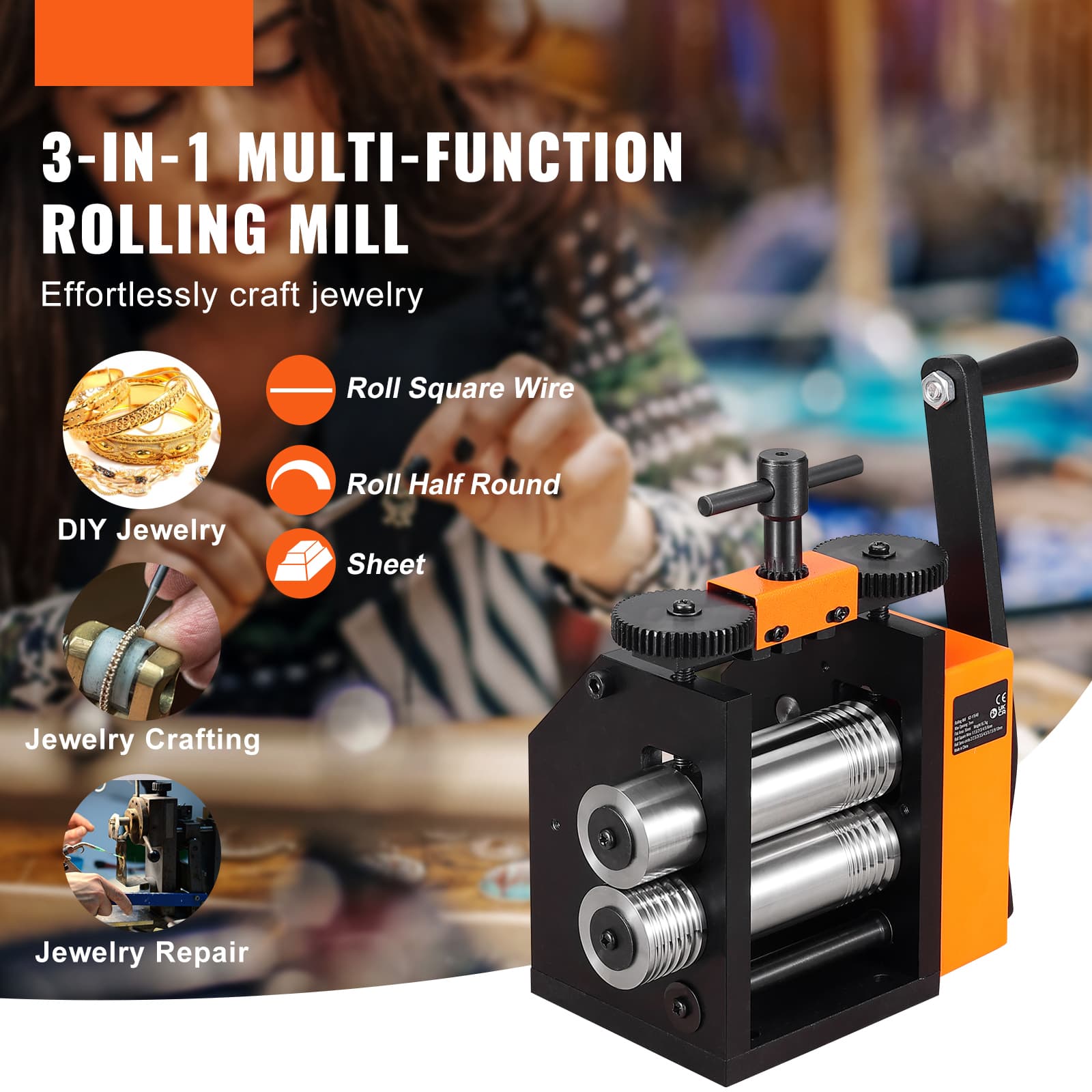 TEMU Vevor Rolling Mill, 2.95"/75 Mm Jewelry Rolling Mill Machine, 1: 2 Gear Ratio, 3-in-1 Rolling Mill, -6.5mm Press Thickness For Metal Jewelry Making Sheet Square Wire