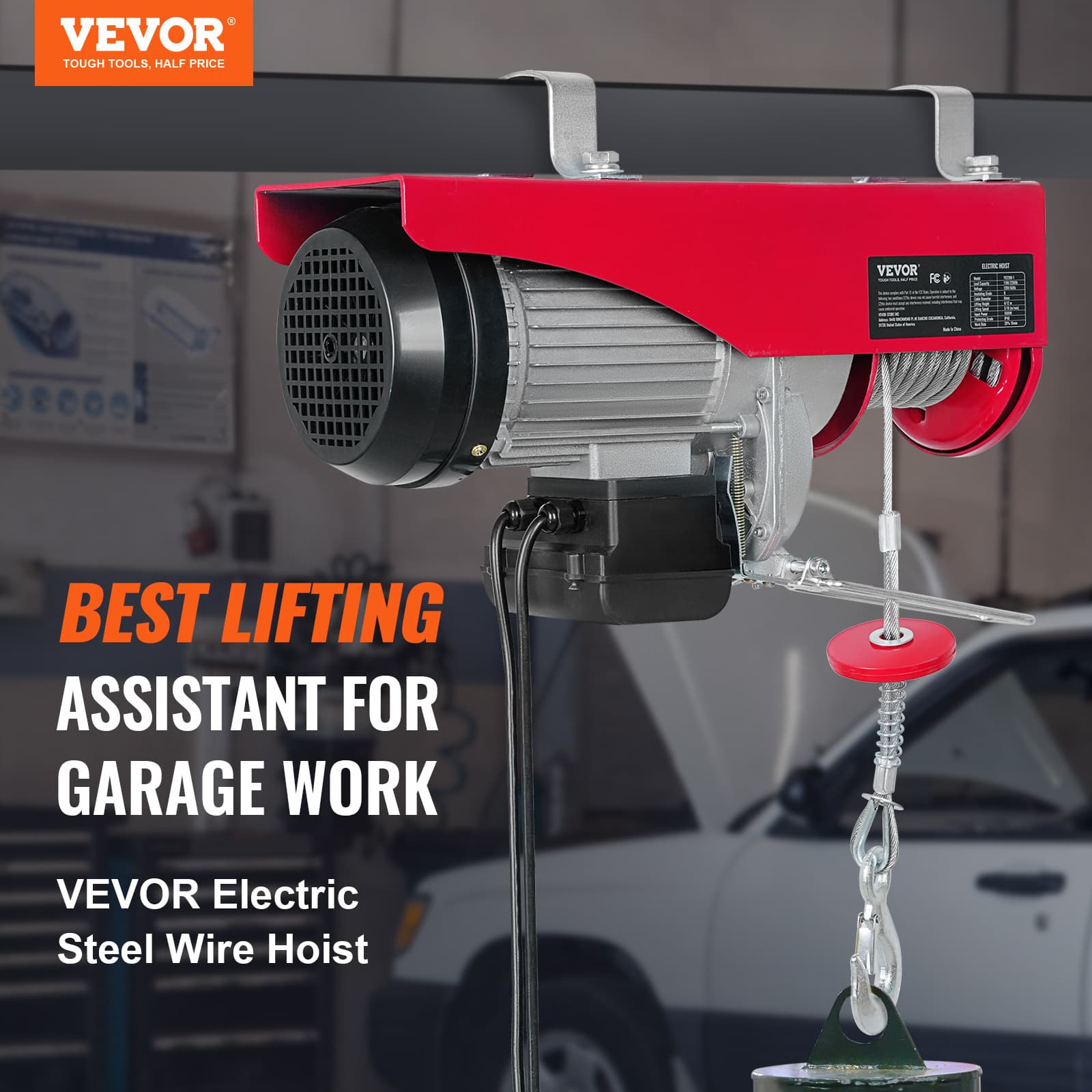 TEMU Vevor 880lbs Electric Hoist With 14 Ft Wired Remote Control, Electric Hoist 120 Volt With 20- Lifting Height For Garage Warehouse Factory