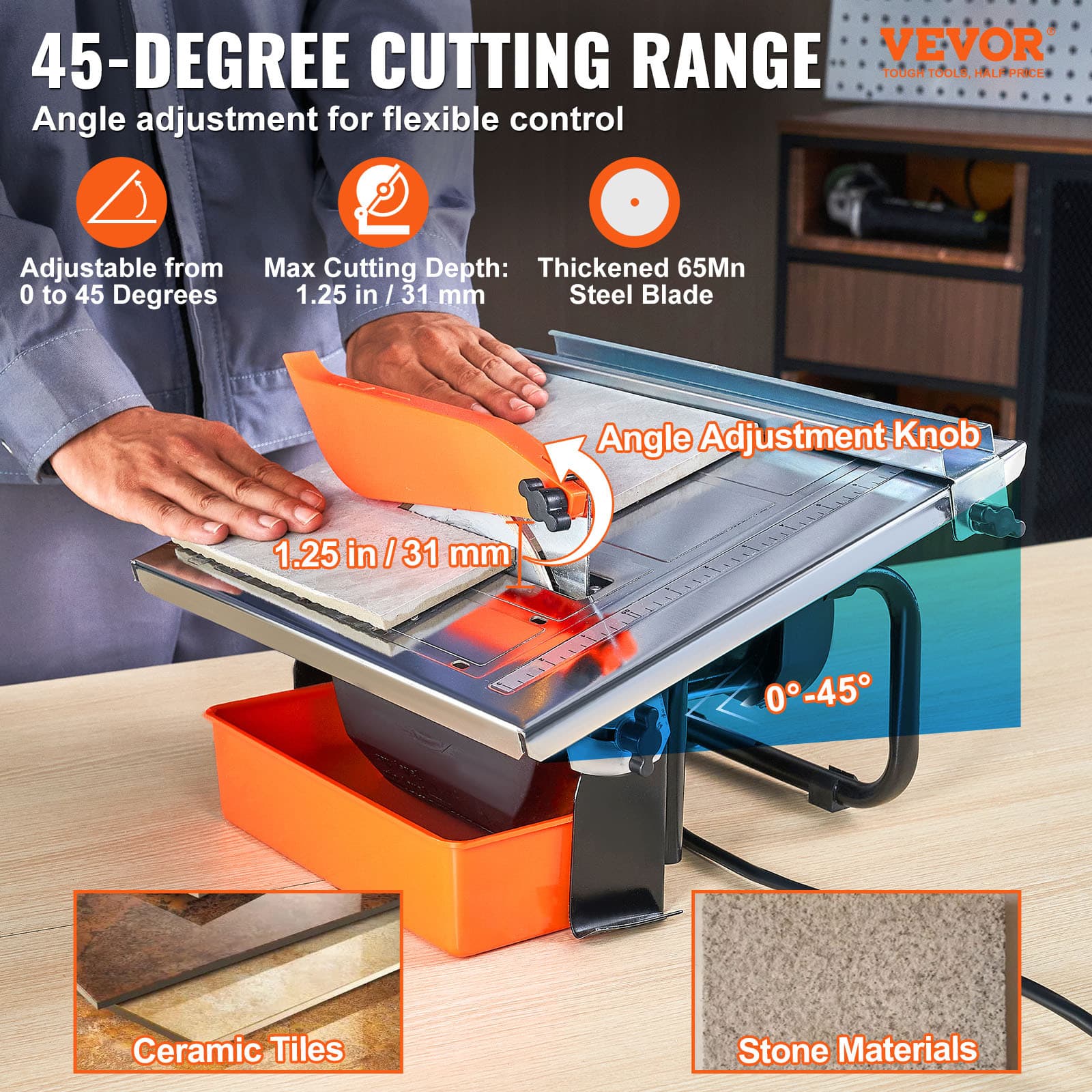 TEMU Vevor Wet Tile Saw, 7-inch 65mn Steel Blade, 3500 Rpm Induction Motor, Tile Cutter Wet Saw With Water Reservoir, 0- Miter Angle For Cutting Tiles And Stones, For Diy Enthusiasts