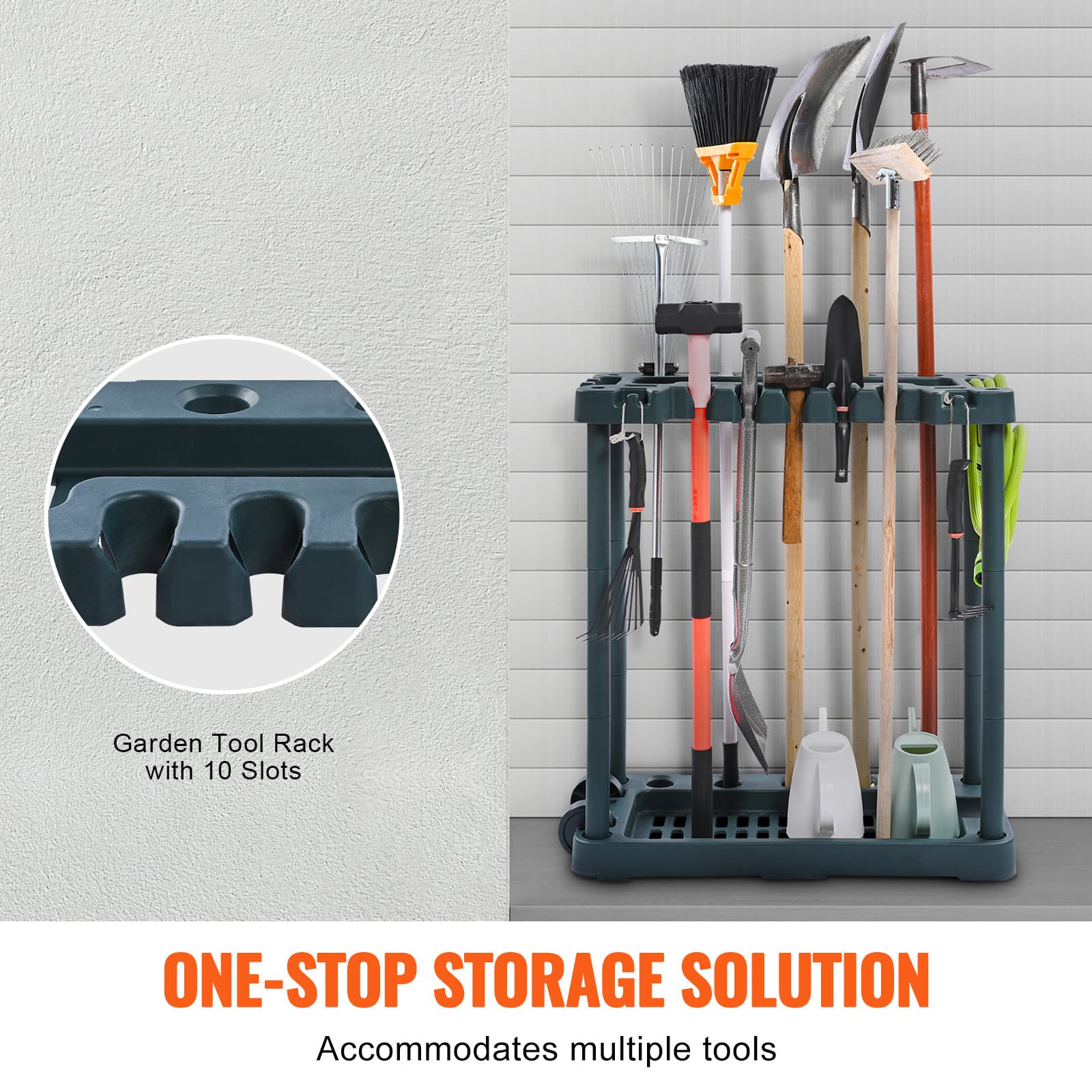 TEMU Vevor Garden Tool Organizer, 10 Slots, Yard Rack For Garage Organization And Storage, Hold Long-handled Tool/rake/broom/shovel, Pp Garden Tool Stand Holder Organizer For Yard, Shed, Outdoor