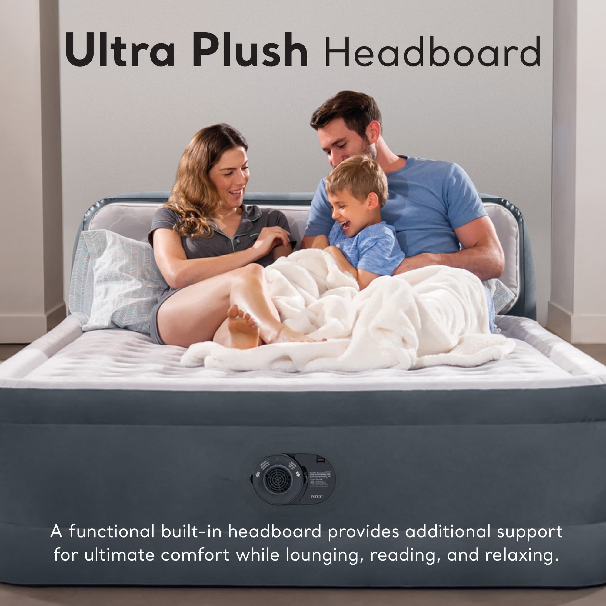 TEMU Intex Plush Headboard Queen Mattress With Built-in Pump