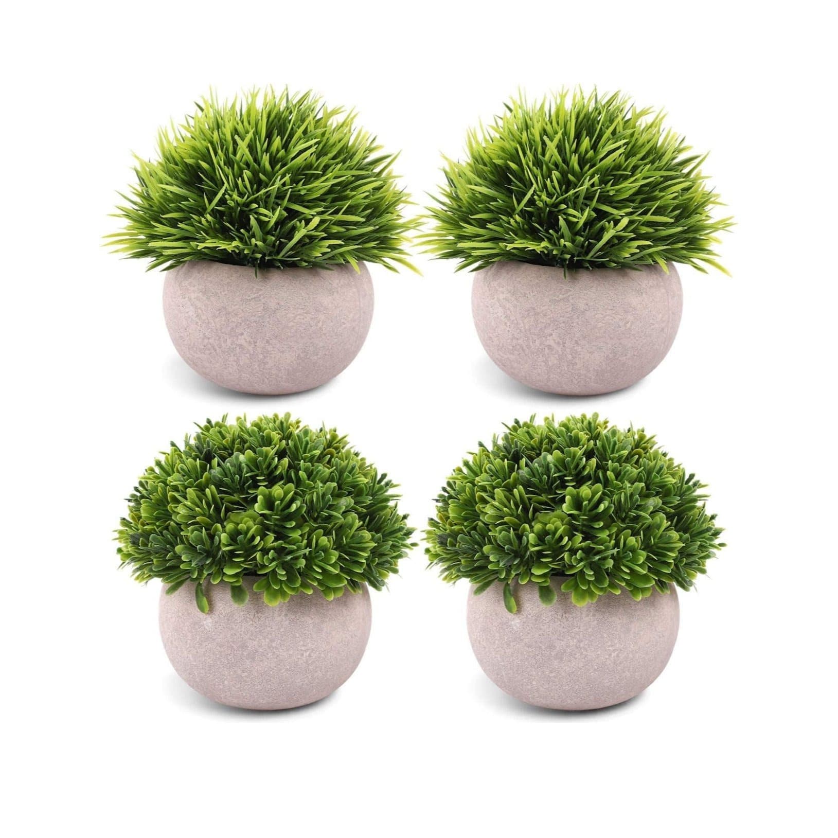 TEMU 4 Packs Artificial Potted Plants Bathroom Fake Shelf Plant Office Table Decor Mini Green Topiary Kitchen Cabinet Farmhouse Decorations (4 Plastic Pots)