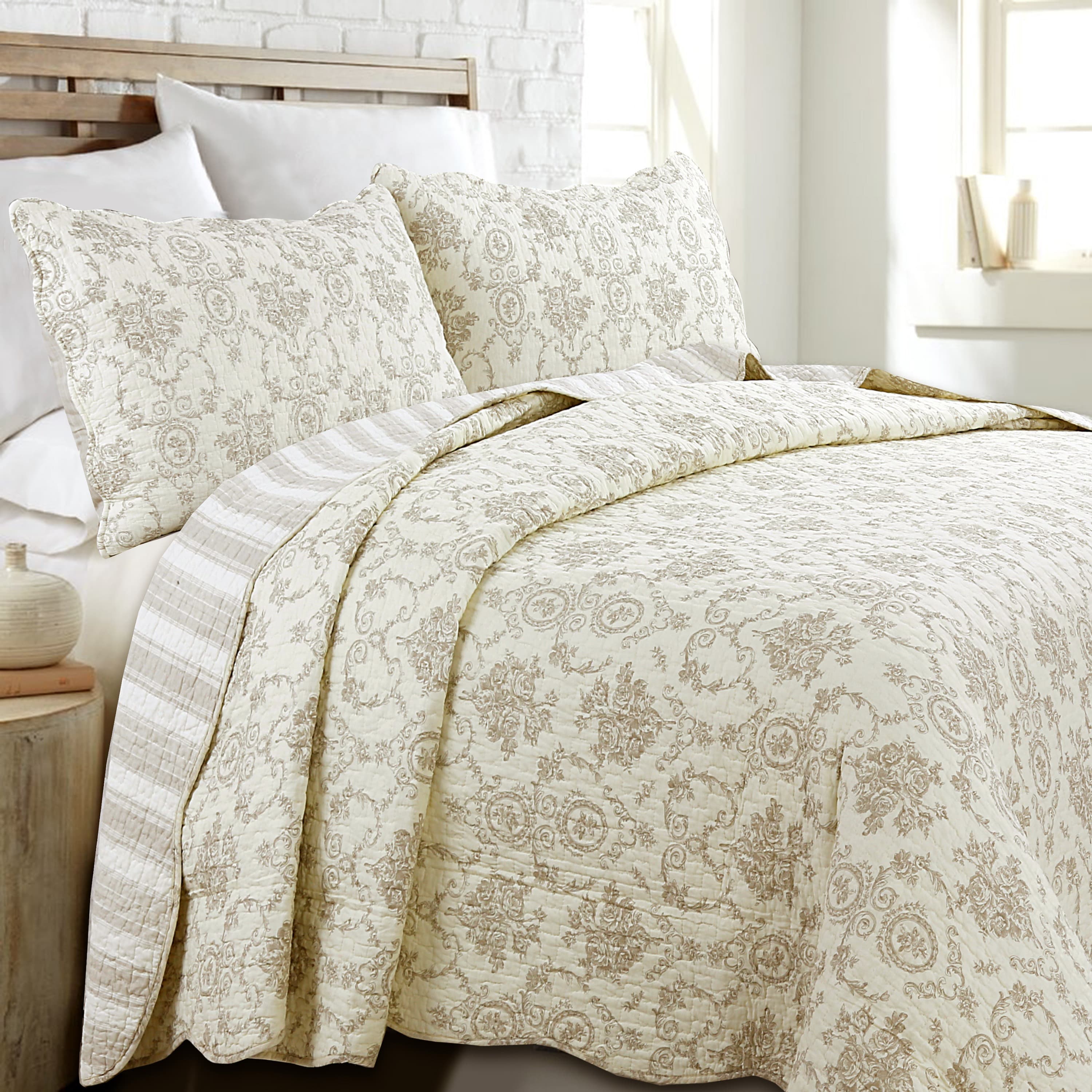 TEMU 3pc 100 Cotton Floral Quilt Bedding Set, Lightweight Bedspread Coverlet For All