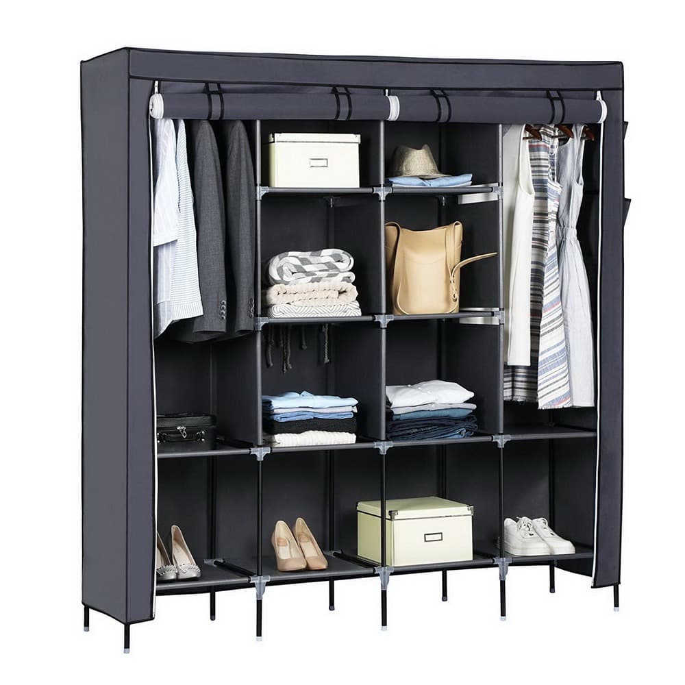 TEMU 71"h Portable Closet, Closet For Hanging Clothes With 2 Hanging Rods, 12 Clothes Storage Organizer Shelves, Non-woven Fabric , Easy To