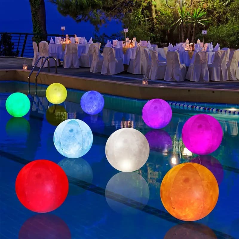 TEMU 3pcs 16inch Moon Floating Pool Lights Inflatable Light Up Pool Floats For Outdoor Garden Patio Wedding Party Decor