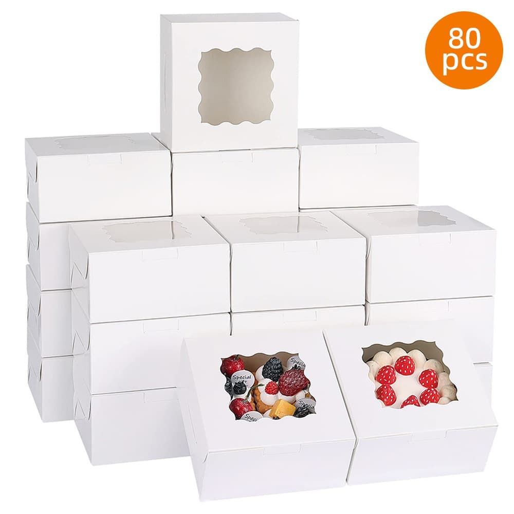 TEMU Whonline 80 Pcs Boxes With Window, 6x6x3 Inches Cookie Boxes, Treat Boxes Pastry Boxes For Cakes, Pastries, Pies, Desserts, For Birthday Party, Wedding And Father's Day