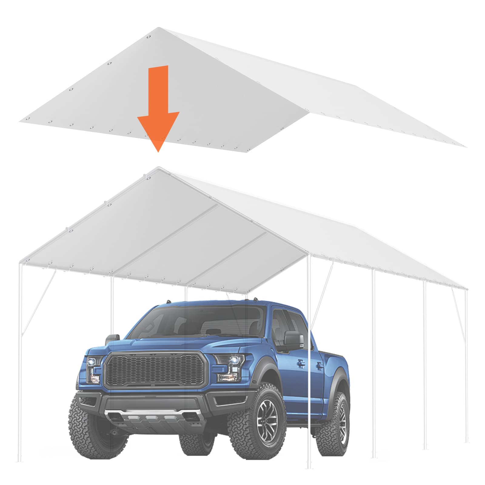 TEMU Vevor 10 X 20 Ft Carport Replacement Canopy Cover, Garage Top Tent Shelter Tarp Heavy-duty Waterproof & Uv Protected, With 40 Ball Bungeess (only Top Cover, Frame Not ), White