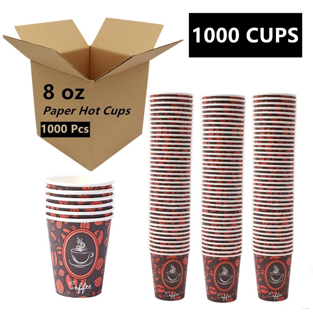 TEMU 1000 Count 8oz Coffee Cups, Disposable Paper Hot Coffee Cups, For Hot Drinks And Tea (coffee Bean Design) - Wholesale Lot