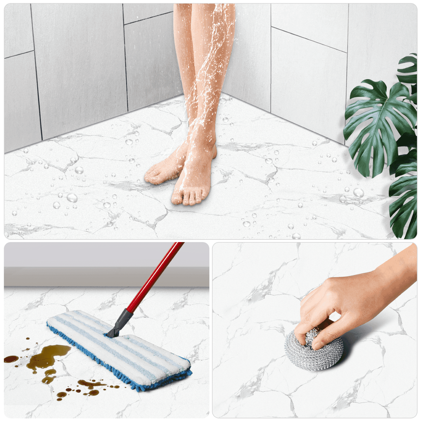 TEMU Morcart 20 Pcs Peel And Stick Floor Tile, 8" X 8" Removable Flooring Tiles, Stick On Floor Tiles For Bathroom, Kitchen, Staircase, Laundry Vanities ()
