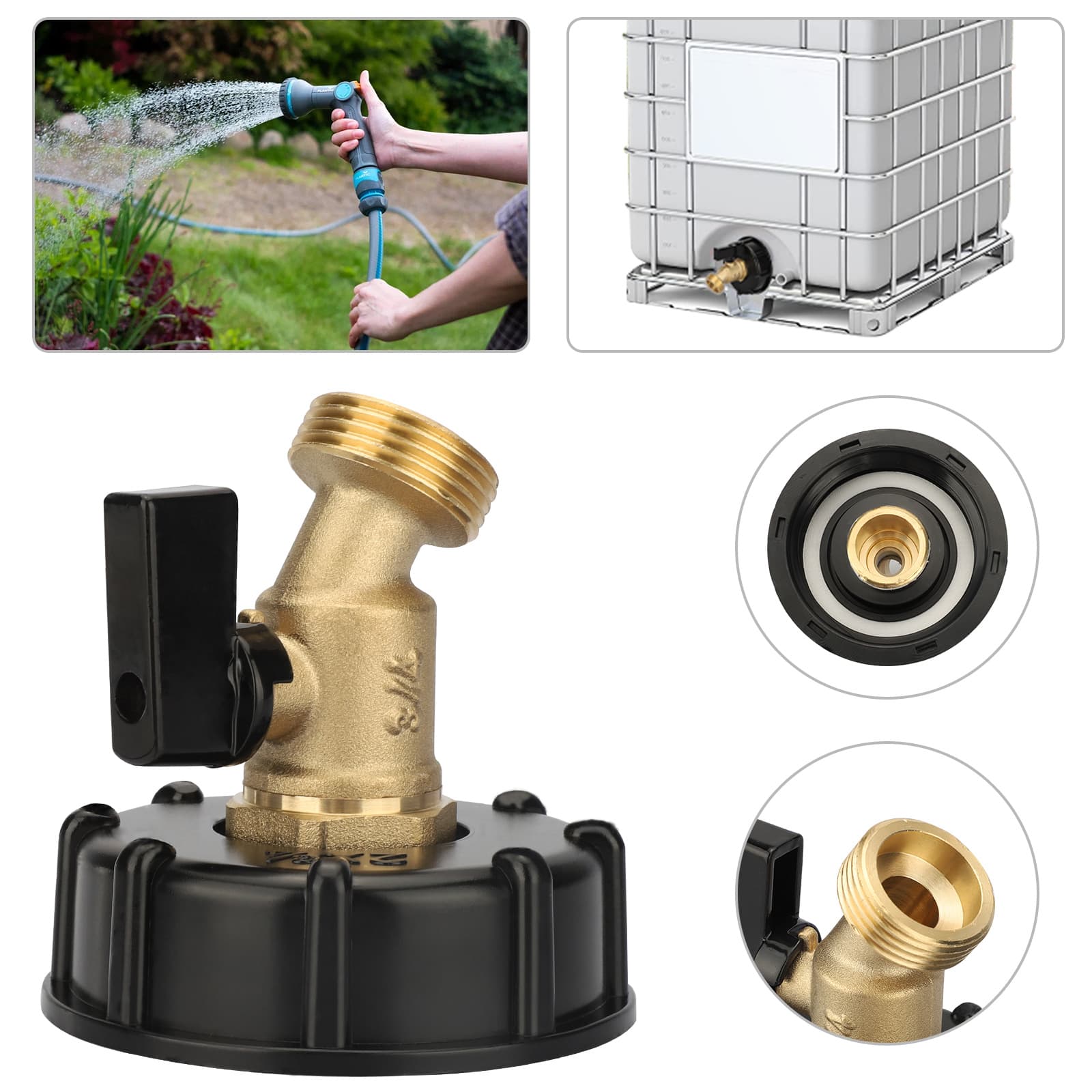 TEMU S60 X 6 2'' Coarse Thread Ibc Adapter Fitting, With Brass Hose Faucet Valve, Resistant & Leakproof, For 3/4" Outlet