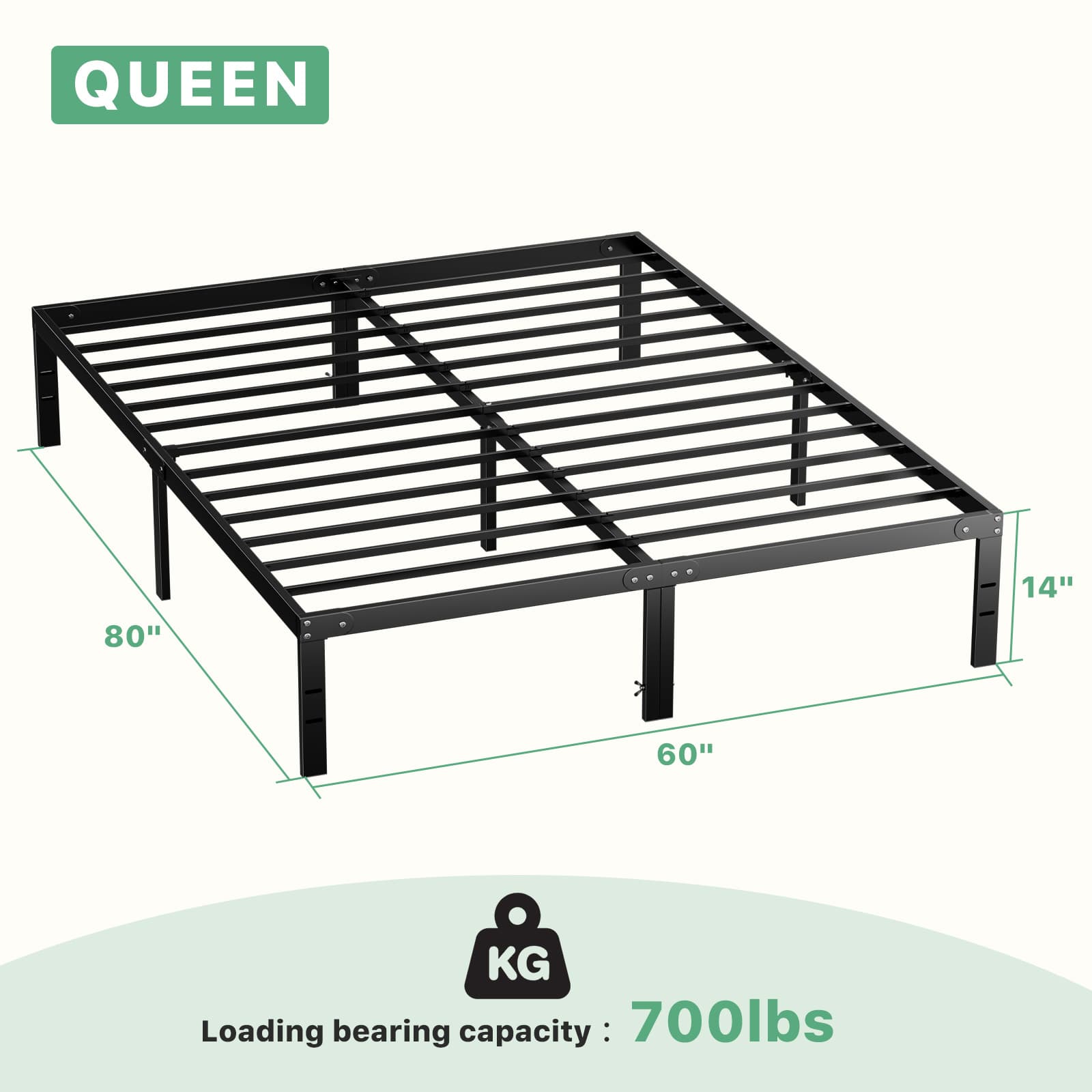 TEMU Metal Bed Frame - 4 Size Platform Bed Frame With Steel Slat Support, 12" Underbed Space, Spring Needed, Easy Assembly