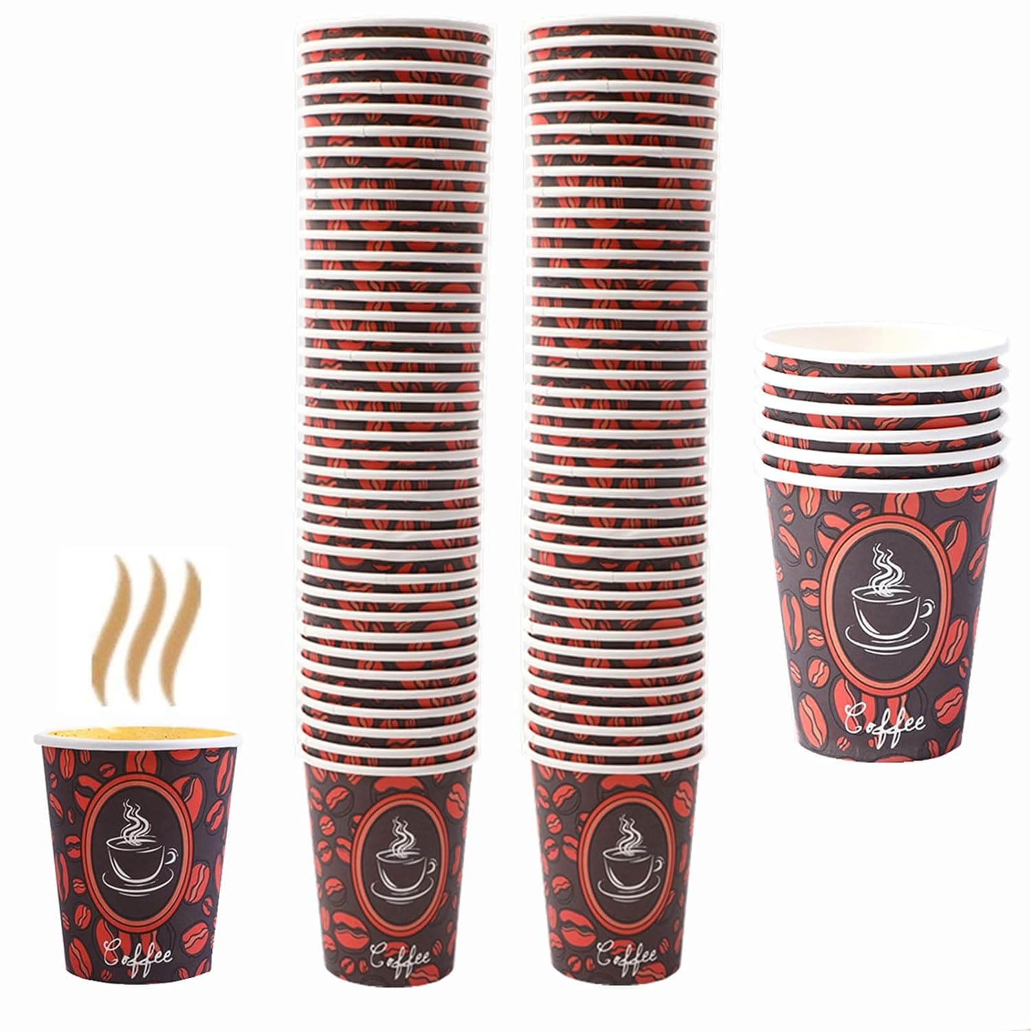 TEMU 100 Pack Quality Disposable Paper Hot Coffee Cups, Perfect For Hot Drinks Tea & Coffee, Coffee Shops And Bars Without Lid (10 Oz)