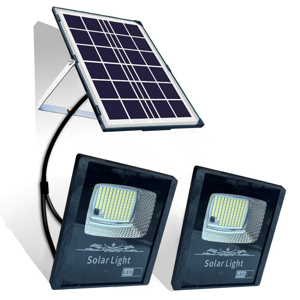 TEMU Solar Flood Light Outdoor Dual 6000k Floodlights Auto Dusk To Dawn With Remote Control For Yard, Garden, Shed, Barn