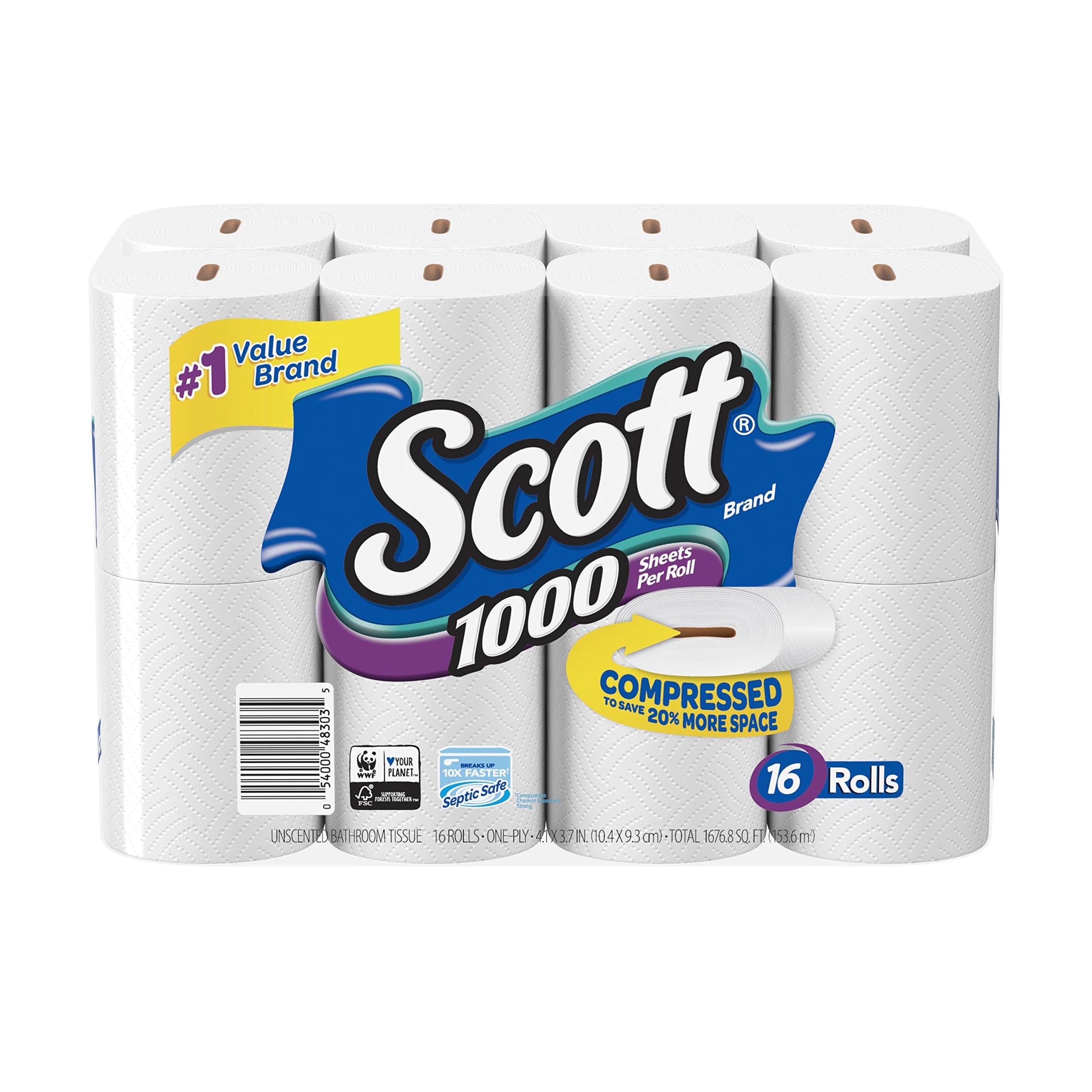 TEMU Scott 1000 Sheets Per Roll Toilet Paper, , 16 Rolls (pack Of 1)