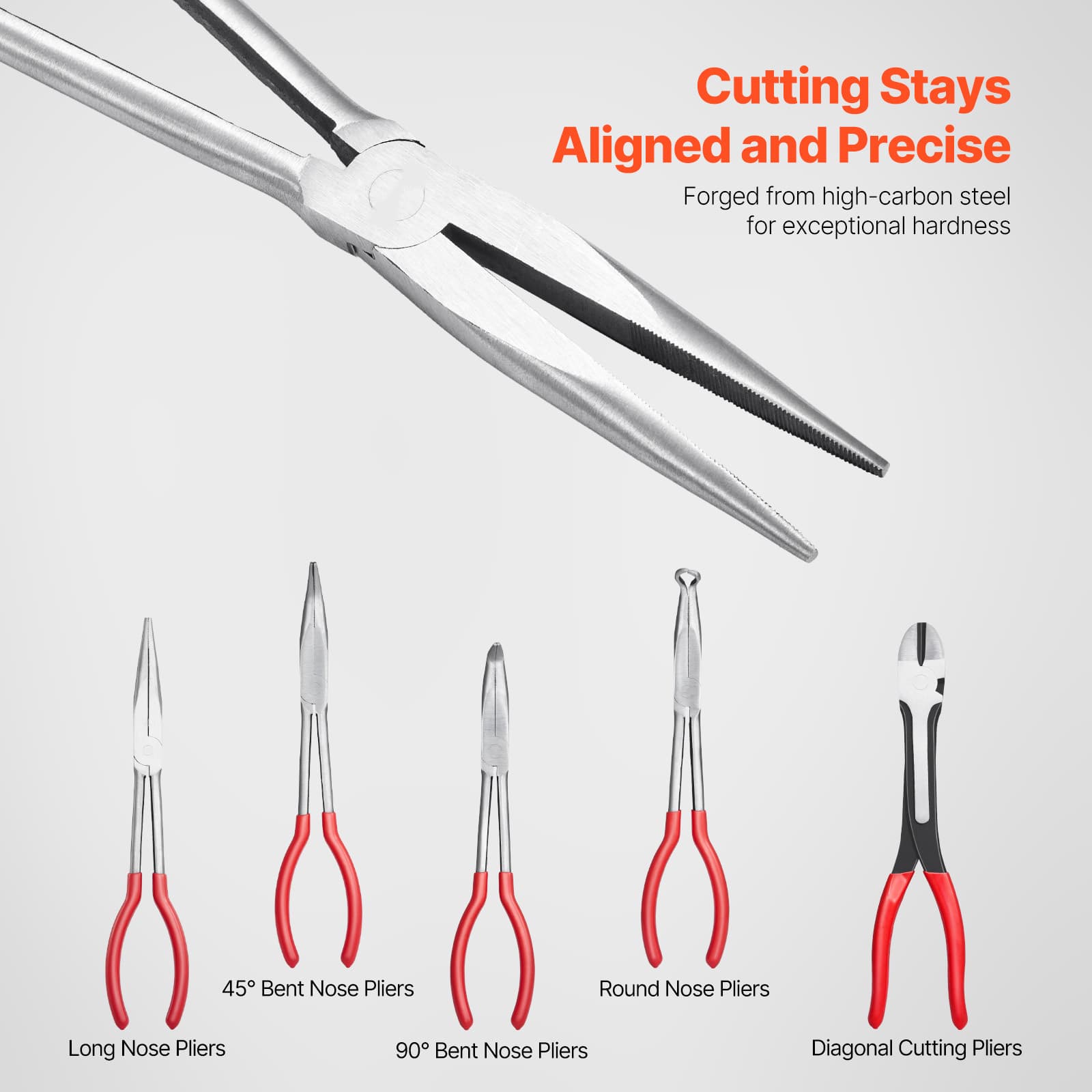 TEMU Vevor 5-piece Needle Nose Pliers, 11 In Long Needle Nose Pliers Set, Diagonal Cutting Pliers, 45°/ 90° Bent Nose Plier, Round Nose Plier, Long Nose Plier, Professional Pliers Set With Storage Bag