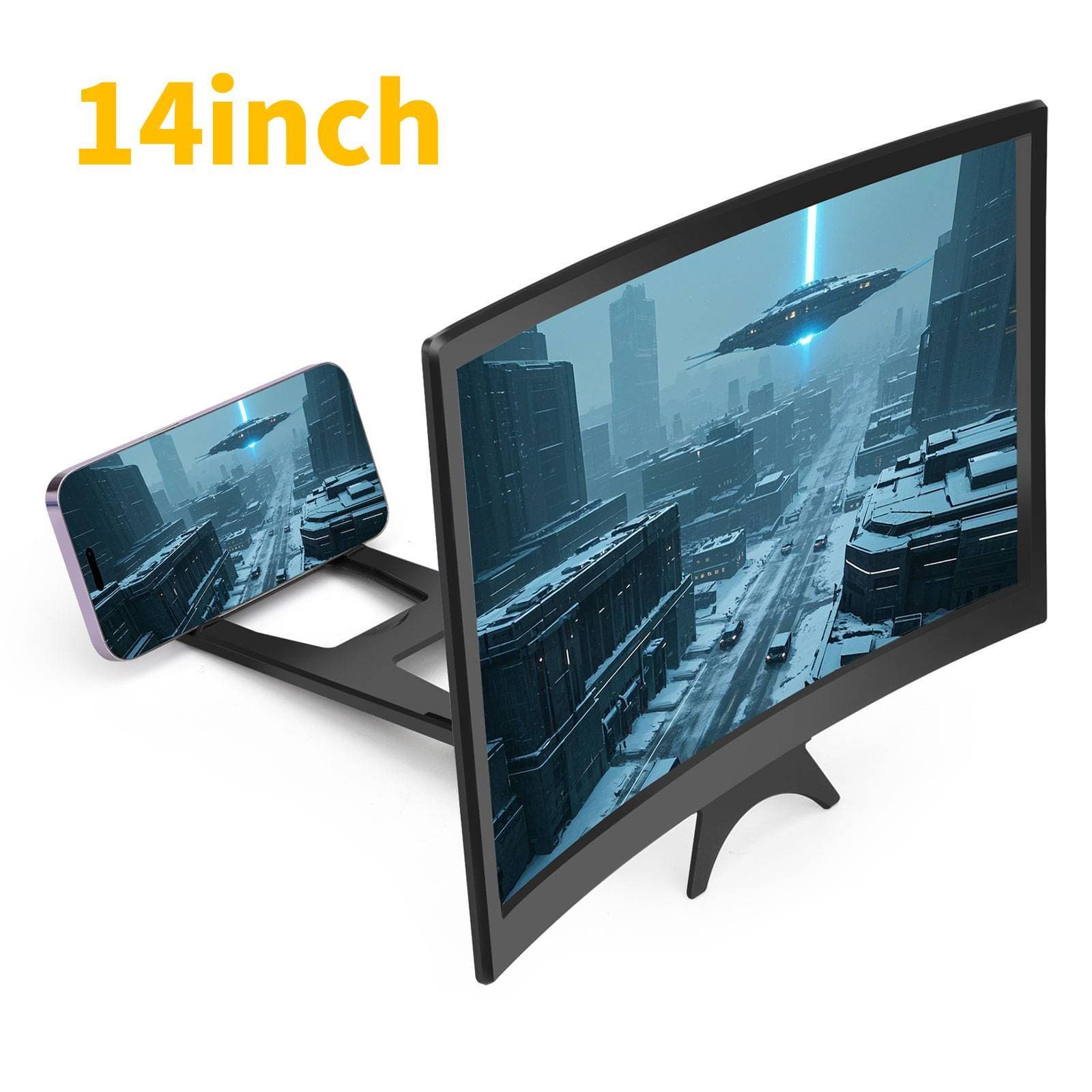 TEMU 14-inch Hd Curved Phone Screen Magnifier, Anti-blue Light Screen Expander With Detachable Stand, Foldable Design For Movies & Gaming, Portable Video Accessory & Valentine's Day Gift