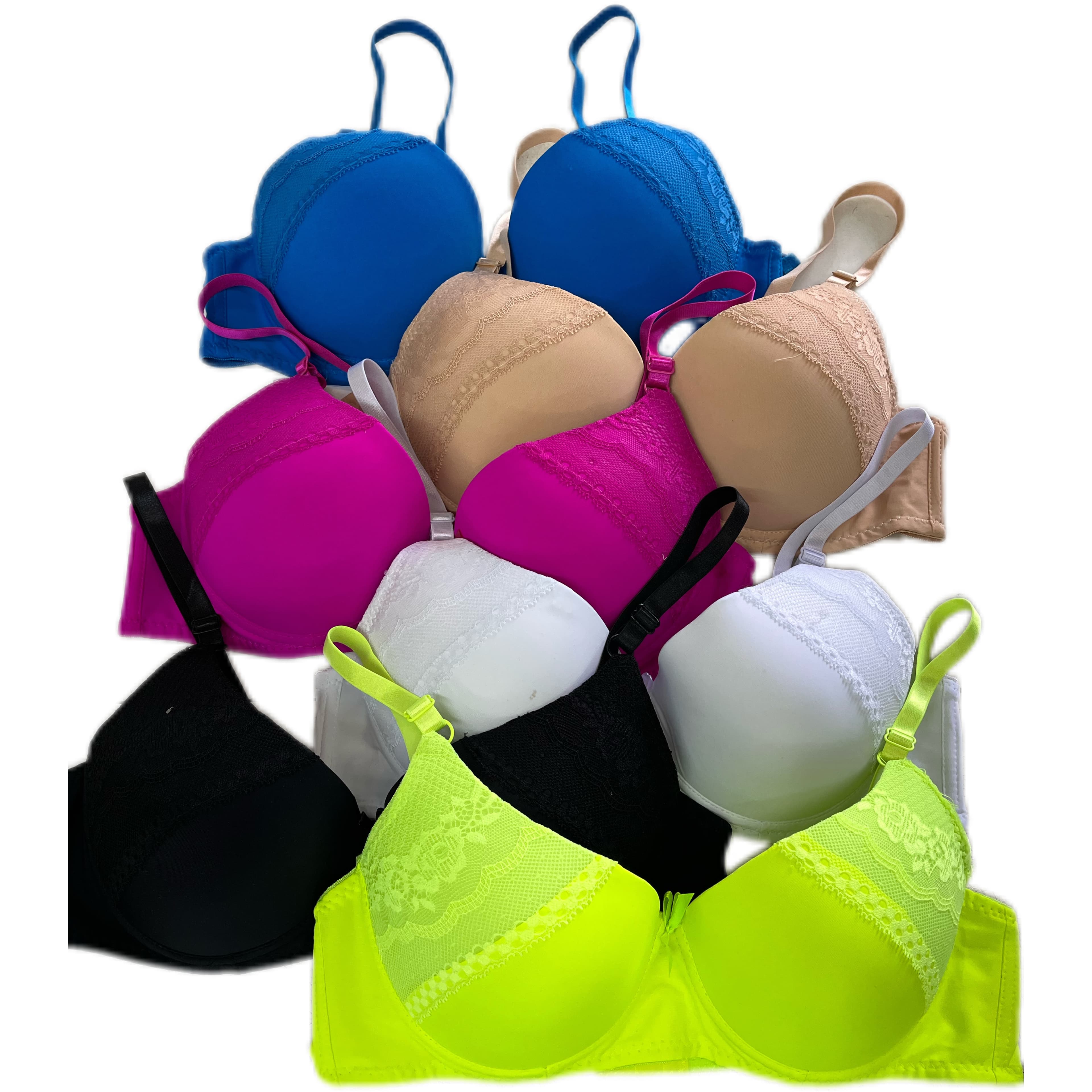 TEMU {t2381} 6-pack Of Mixed Color Lace Panel Everyday Bras With Underwire Support .and Dd Cup
