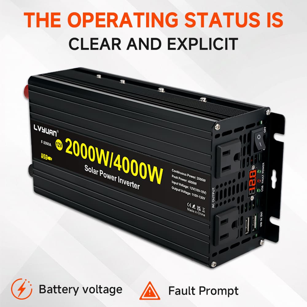 TEMU 2000 Watt Inverter With Lcd Display 4000w () 12v To 110v/120v Ac 60hz Car Power Inverter With 2 Ac Outlets & Dual Usb Ports For Car Rv Truck Camping