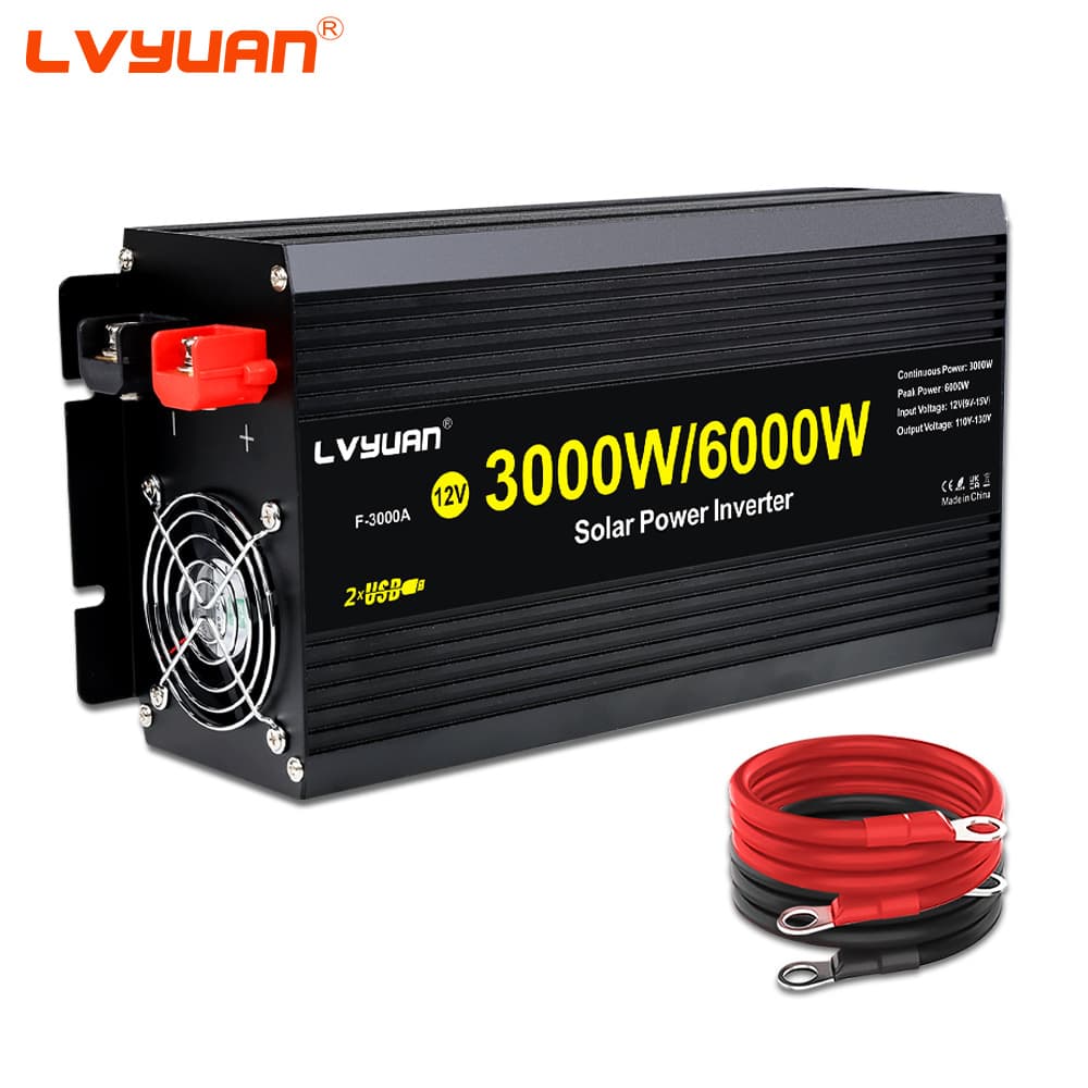 TEMU 3000 Watt Inverter With Lcd Display & Remote Control 12v To 110v-130v Ac Converter Power 6000w Car Inverter With 4 Sockets & 4 Usb Ports For Rv Truck Camping Off-grid Solar System