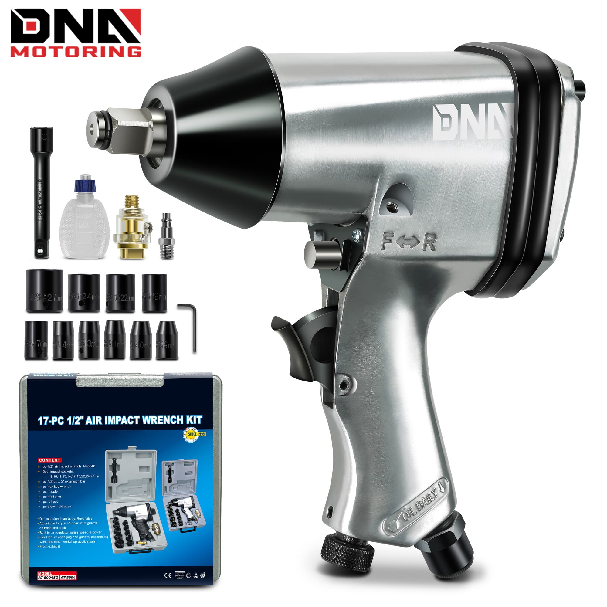 TEMU 17pc 1/2-inch Heavy Duty Tool Kit Air Impact Wrench Set Ft.-lb / 340 N. Pneumatic Impact Gun, W/ Case, / Black