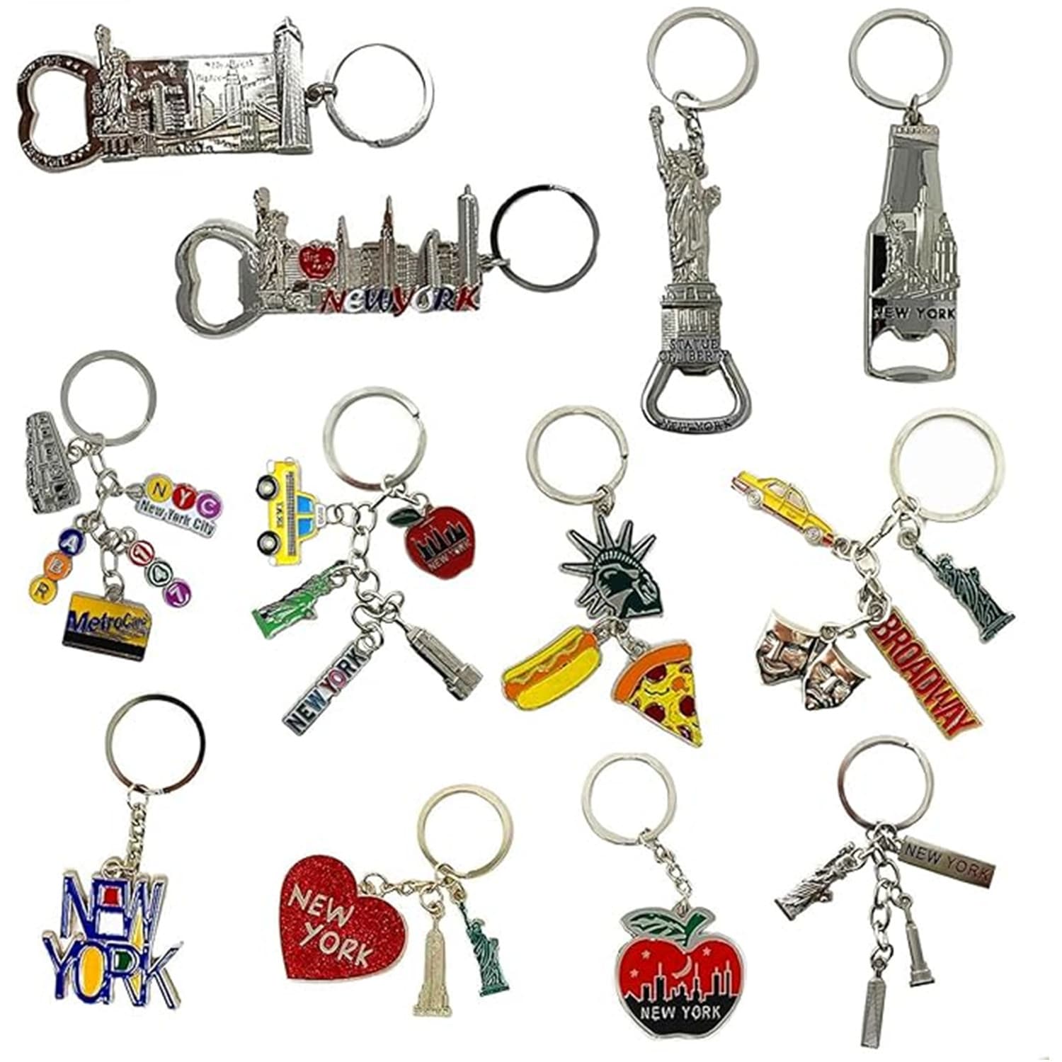 TEMU 12 Keychain Collection, New Metal Keychain , Bulk, Includes 4 Pc Bottle Opener
