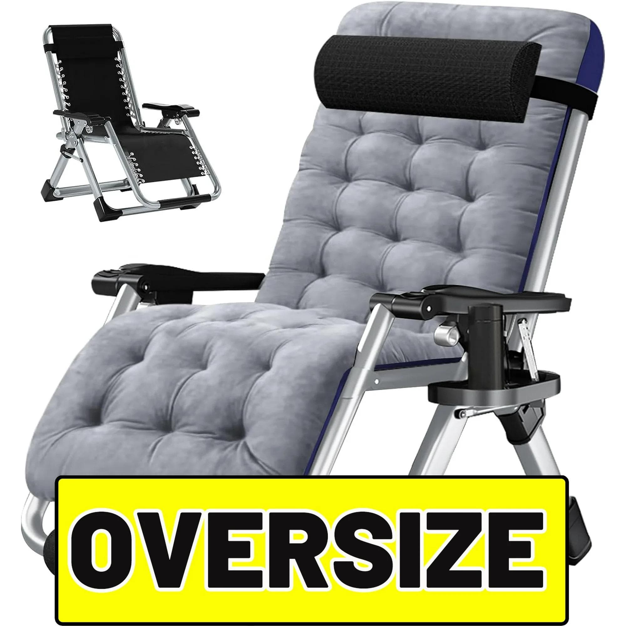 TEMU Outdoor Oversized 0 Gravity Chair With Cup Holder, Headrest, Removable Mattress, Adjustable Lawn Recliner Support 440bls, Reclining Patio Lounger Chair, Folding Portable Chaise, Folding Chair