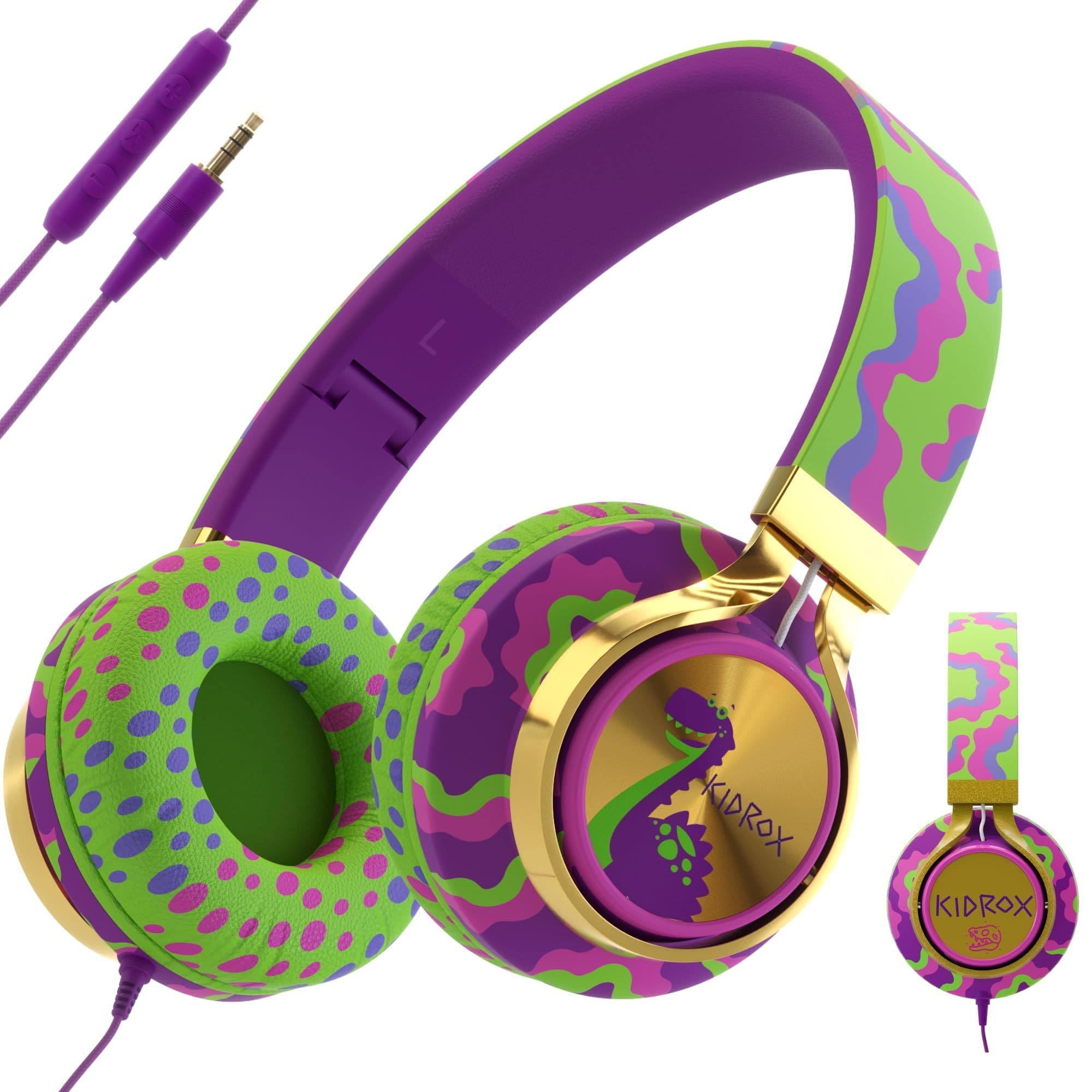 TEMU Dinosaur Headphones For Kids Wired With Microphone, Durable And Flexible, Volume 85/94db For All Ages, . School Or Travel. 3.5 Jack
