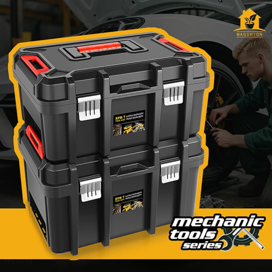 TEMU 2pcs Tool Box Lockable Organizer Storage Toolbox With Removable Tray For Workshop Garage Household Large Capacity