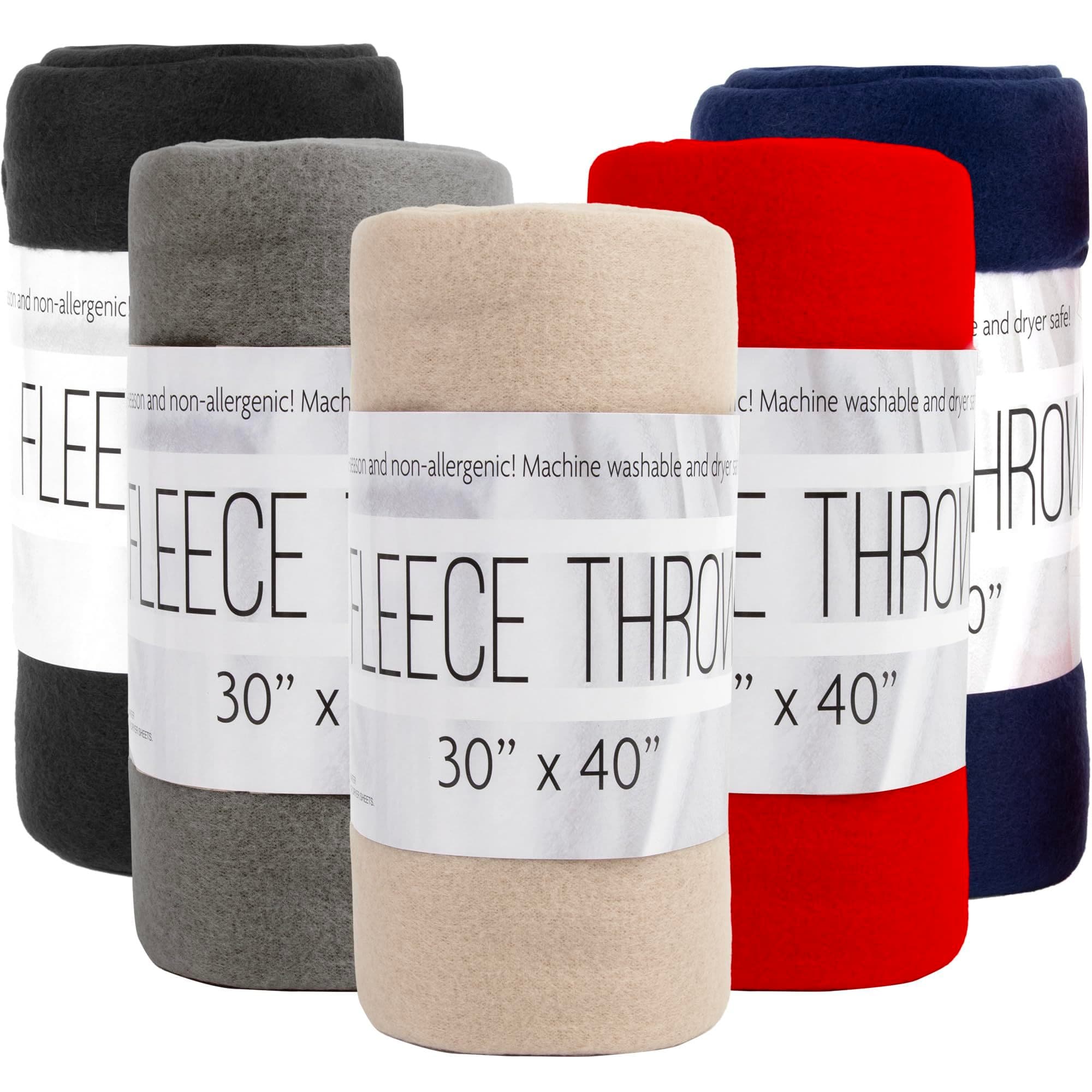 TEMU 24 Pack Of Bulk Wholesale 40”l X 30”w Solid Color Hypoallergenic Fleece Throw Blankets In Assorted Colors Black, Red, Navy Blue, Gray And Khaki
