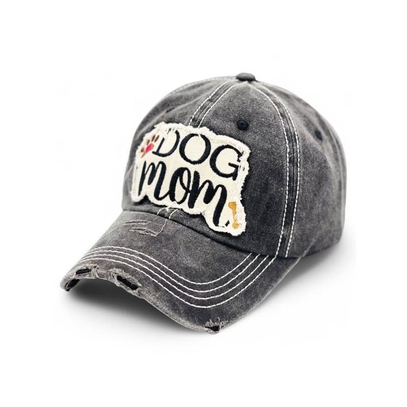 TEMU "dog Mom" Vintage Distressed Embroidered Baseball For Women - 100% Cotton, Breathable, Casual, Adjustable, Uv Protection