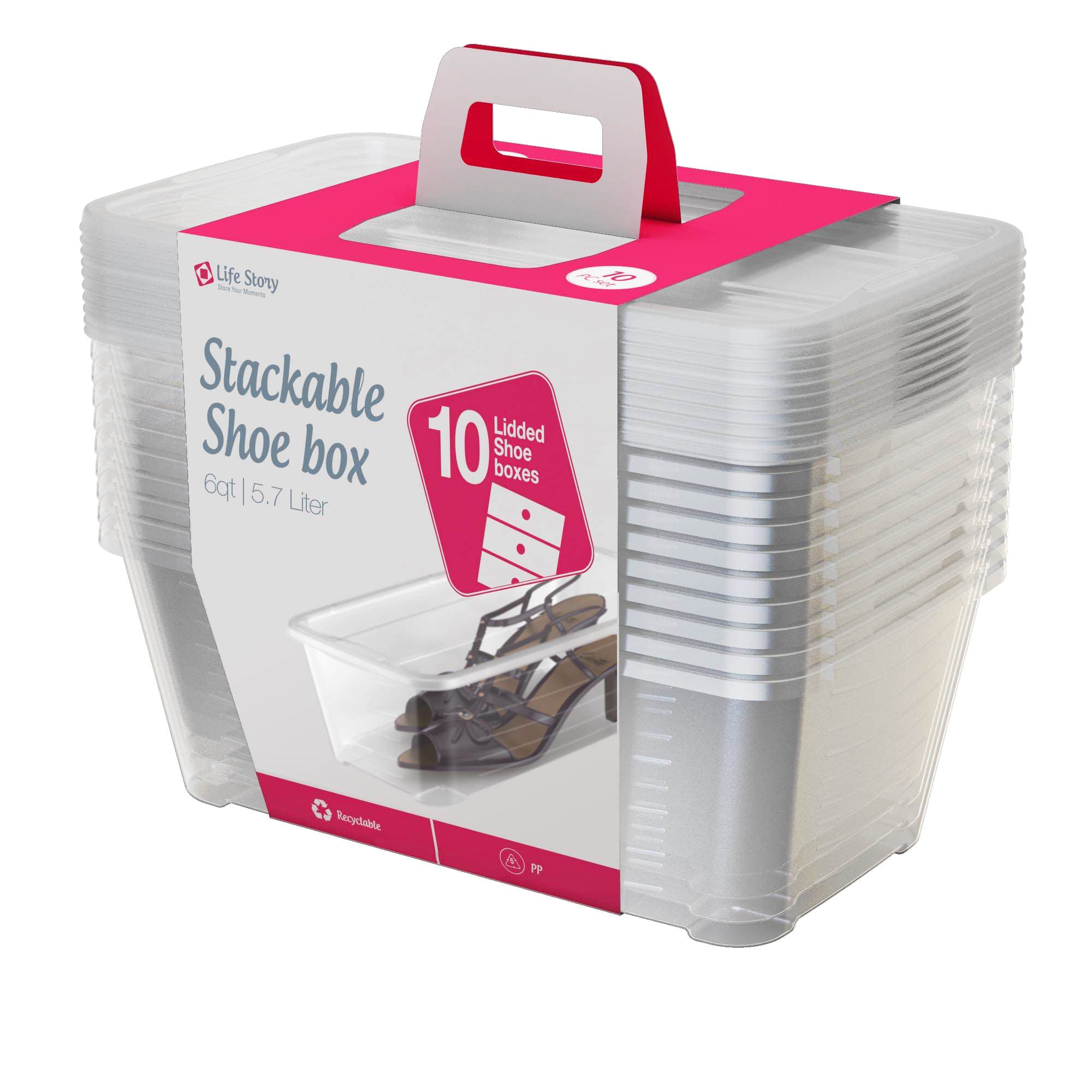 TEMU 10 Pack Plastic Storage Box, Stackable Shoe Organizer Tote Containers, 6 Liter