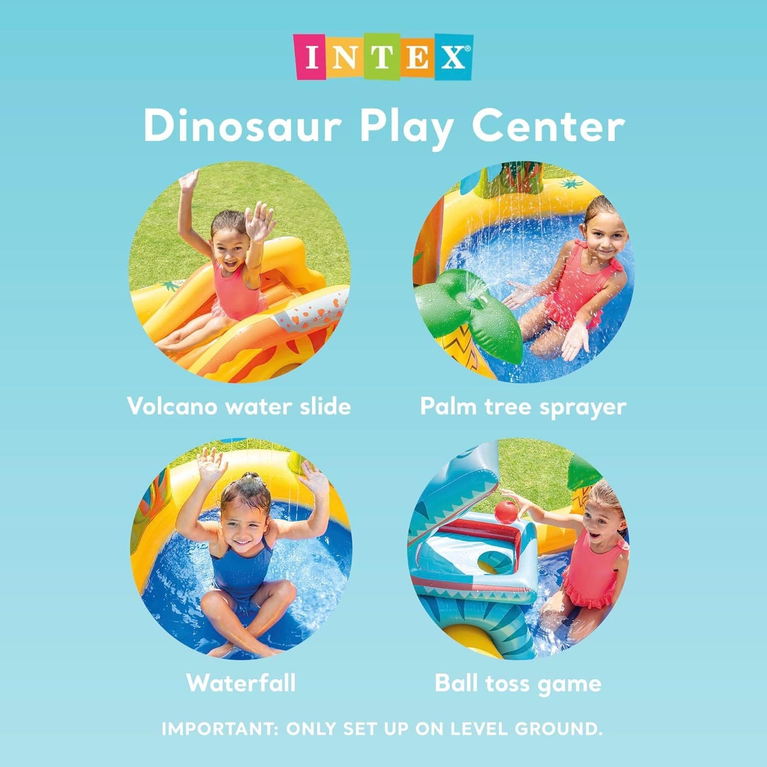 TEMU Intex Inflatable Dinosaur Outdoor Playhouse Inflatable Water Park With Kid , Water Sprayer, Waterfall, And 6 Balls, Multicolor