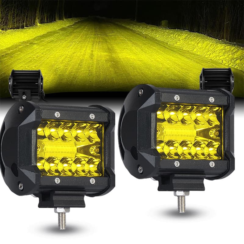 TEMU 4 Inch Yellow Led Pods, 2pcs Triple Row Combo Offroad Driving Work Light Bar For Car Pickup Truck Trailer Atv Utv Suv