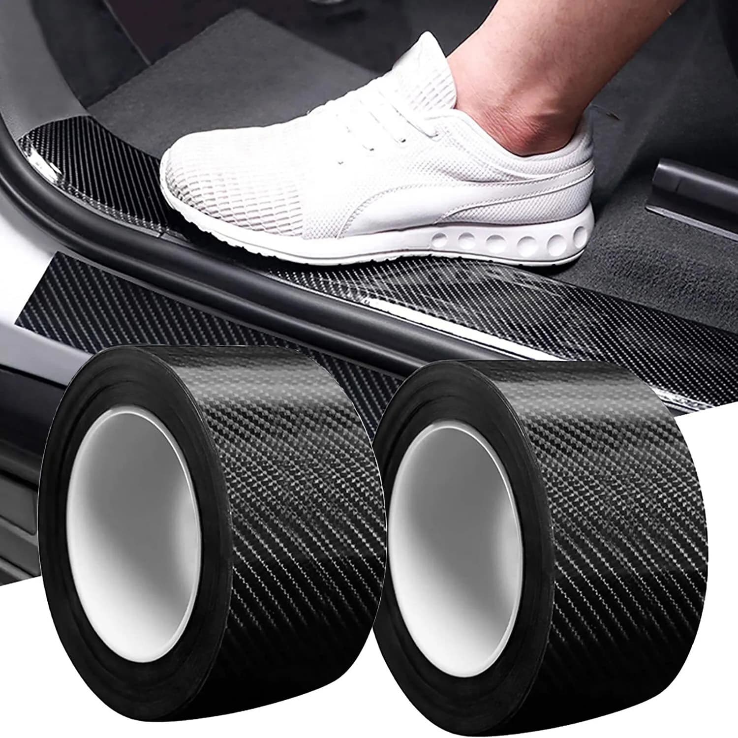 TEMU 2 Rolls 2 Inch Width 120 Inch Long Per Roll Carbon Fiber Pvc Car Door Entry Guards Protector, Anti-scratch Film For Suv/truck/vehicle Doors & Bumpers, Car Protection Accessories