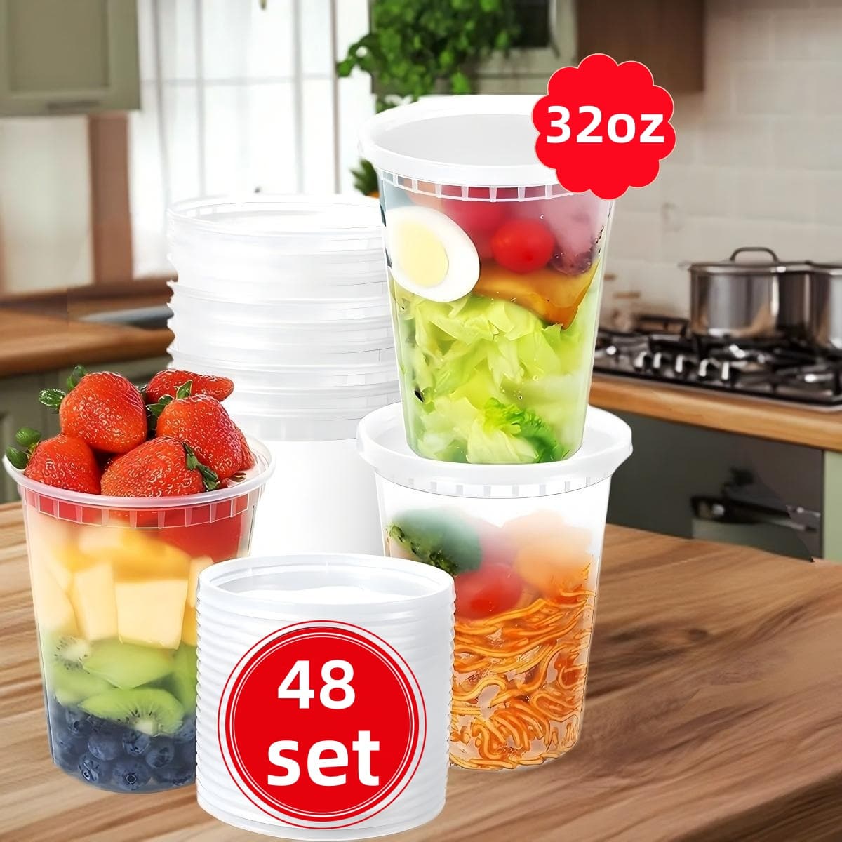 TEMU 48 Sets 32 Oz Plastic Containers With Lids - Clear Airtight Food Storage & Meal Prep Containers, Bpa Free, Stackable, Leakproof, Microwave & Freezer Safe