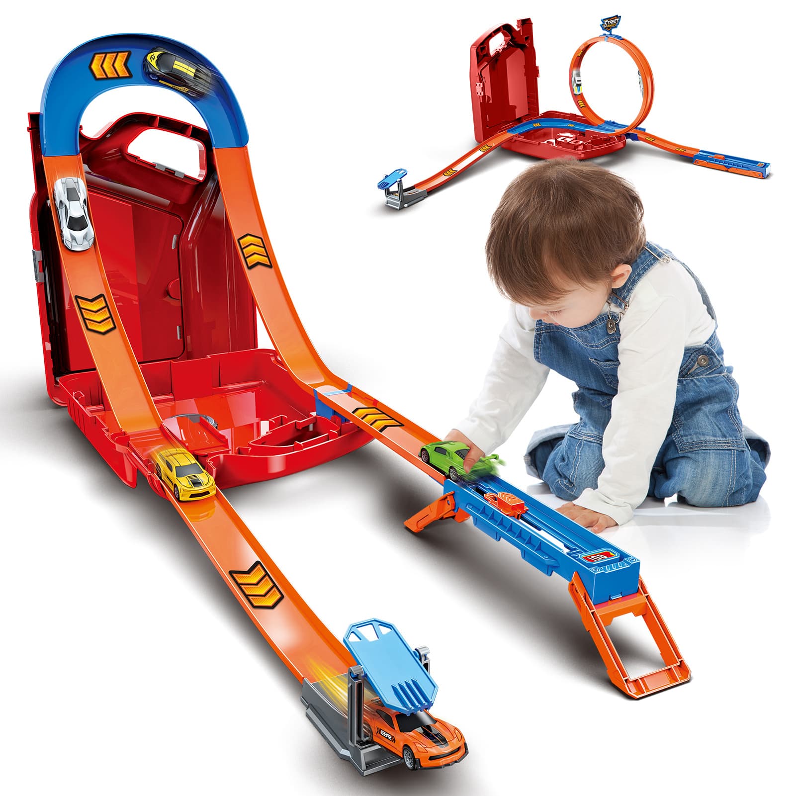 TEMU Toy Car Race Track Set For Boys Kids Age 3+, Race Tracks With 4 Crash Zones, Christmas Halloween Birthday Gifts Toys For Children Boys 3+ Years