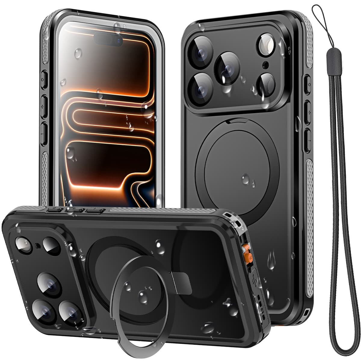 TEMU Szyg Magnetic Waterproof For Iphone 17 Pro Max Iphone 17 Iphone 17 Pro Iphone Air Case Screen Protector Built-in Stand