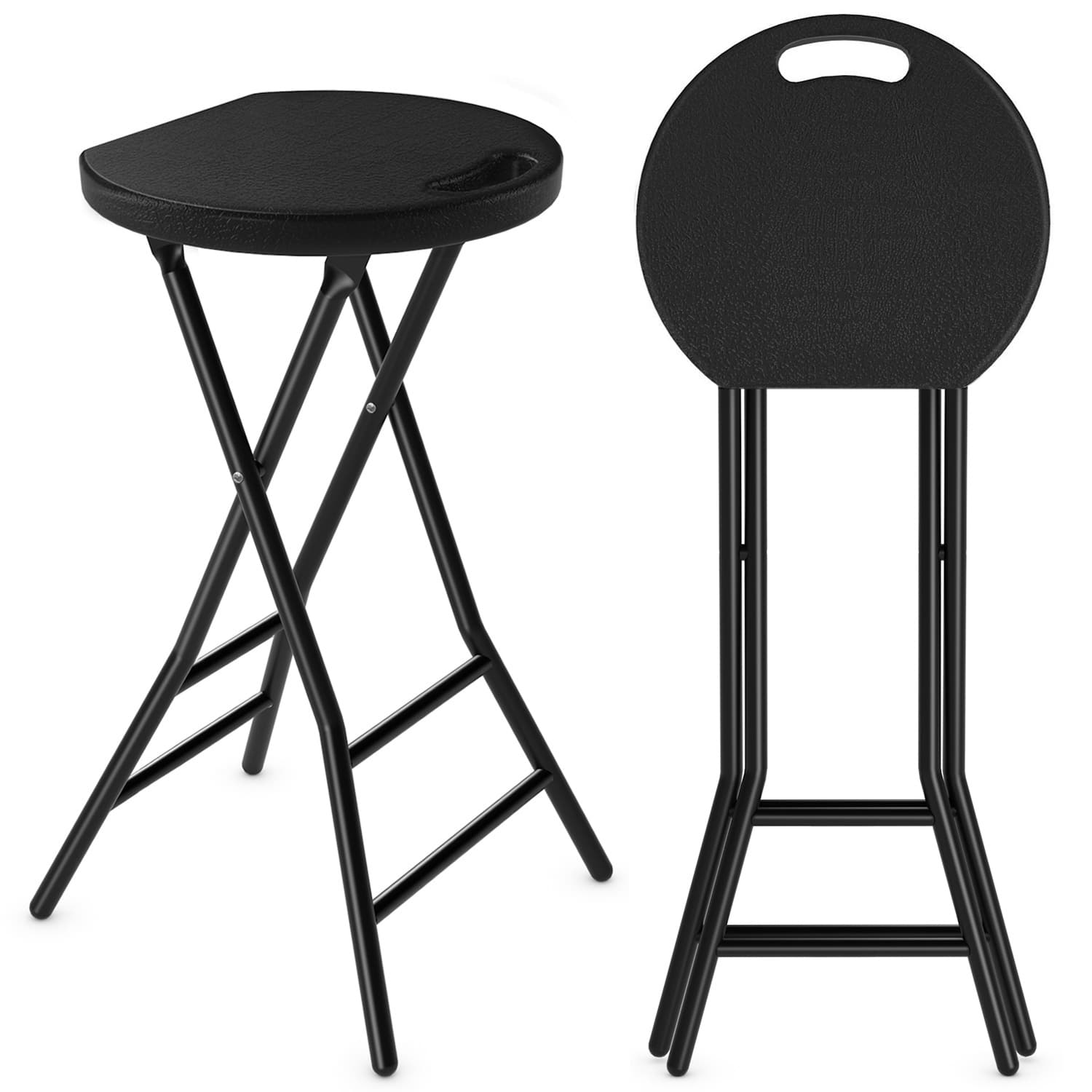 TEMU 【2-pack Heavy Duty 】- 24 Inch Bar Height Chairs, 550lbs Capacity Each! & Plastic Seat, Foldable With Handle For Kitchen, Party, Outdoor-, Black,r
