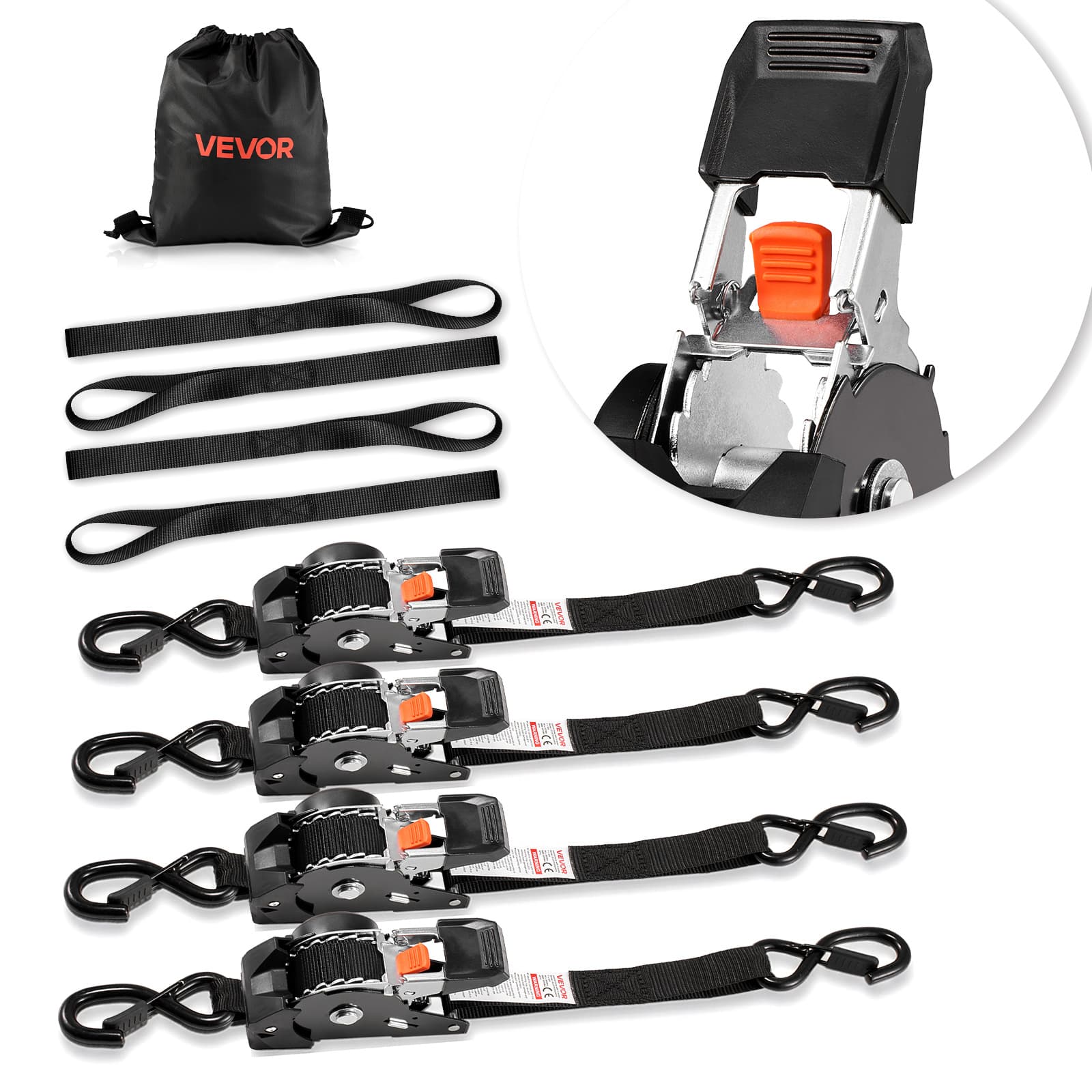 TEMU Vevor Retractable Ratchet Straps, 1 10 Ft, Tie Down Straps With S Hooks, 1200 Lbs Break Strength, 4 Soft Loops, Tie Down Ratcheting For Moving, Trailers, Motorcycles, Kayaks, Car Roof, 4 Pack